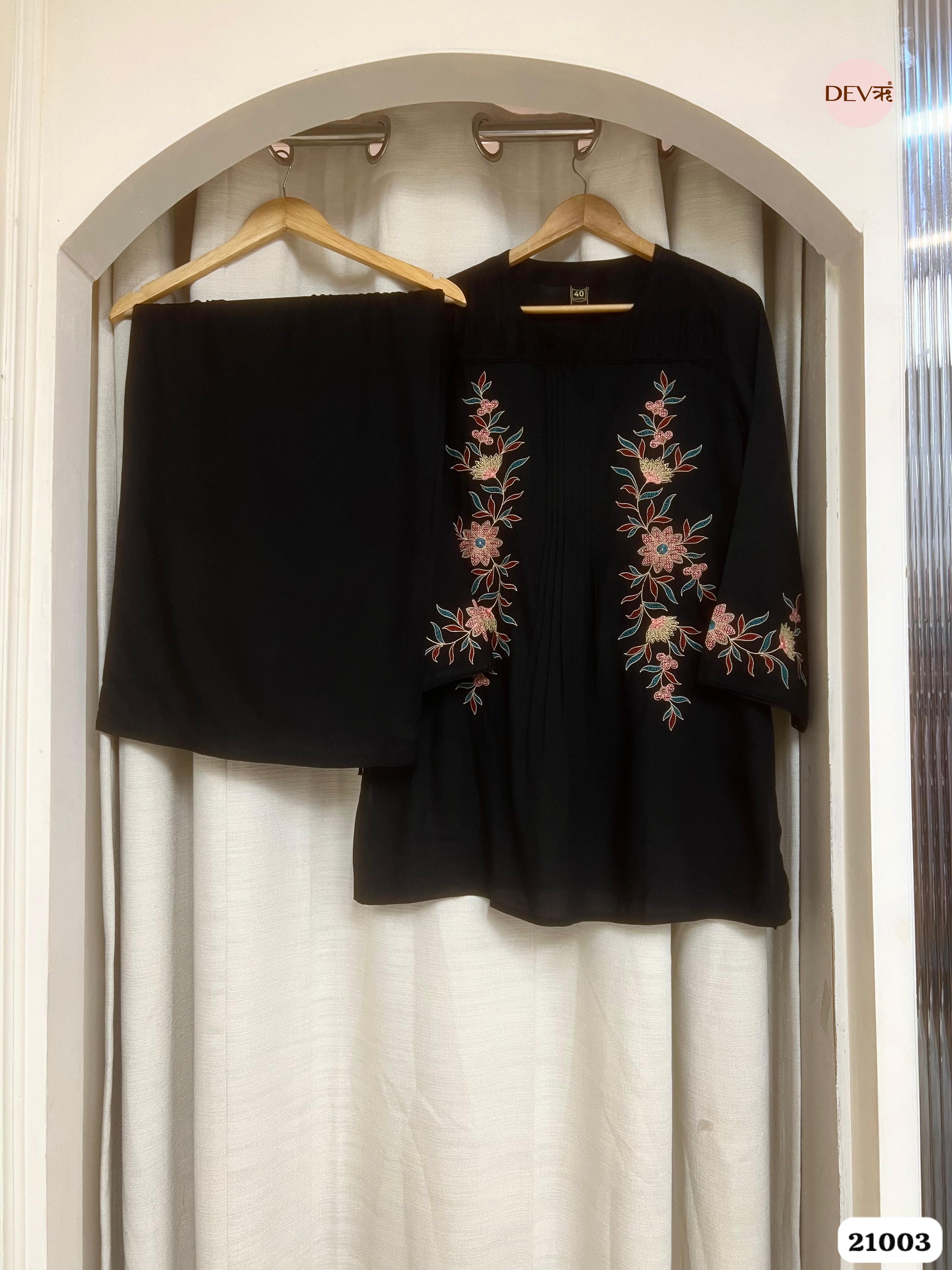 Advika Cotton Embroidered Black 2-Piece Set (Devri – D.No 21003)