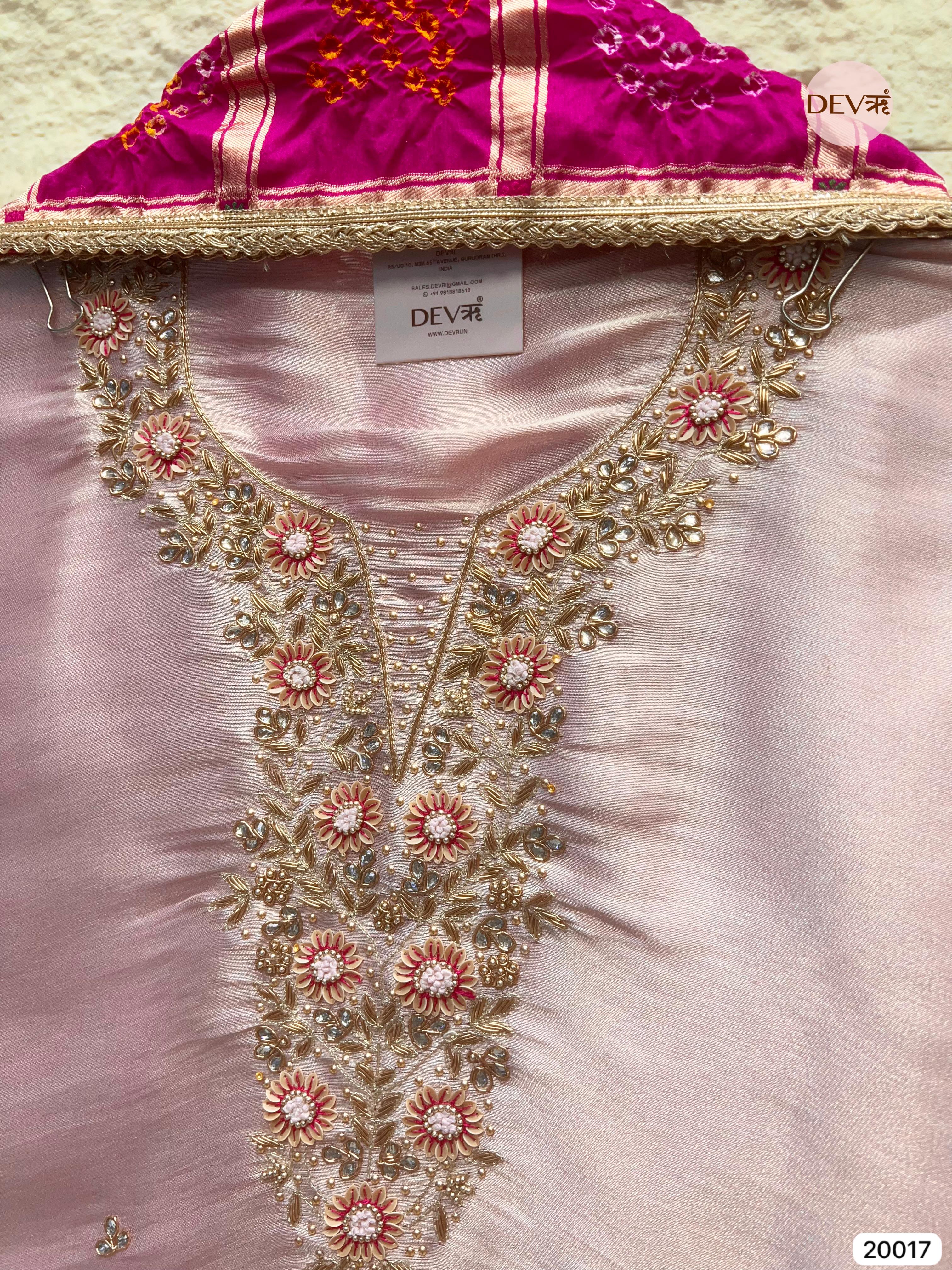 Blush Pink Giraffe Silk Embroidered Unstitched 3-Piece Suit (Devri – D.No 20017)