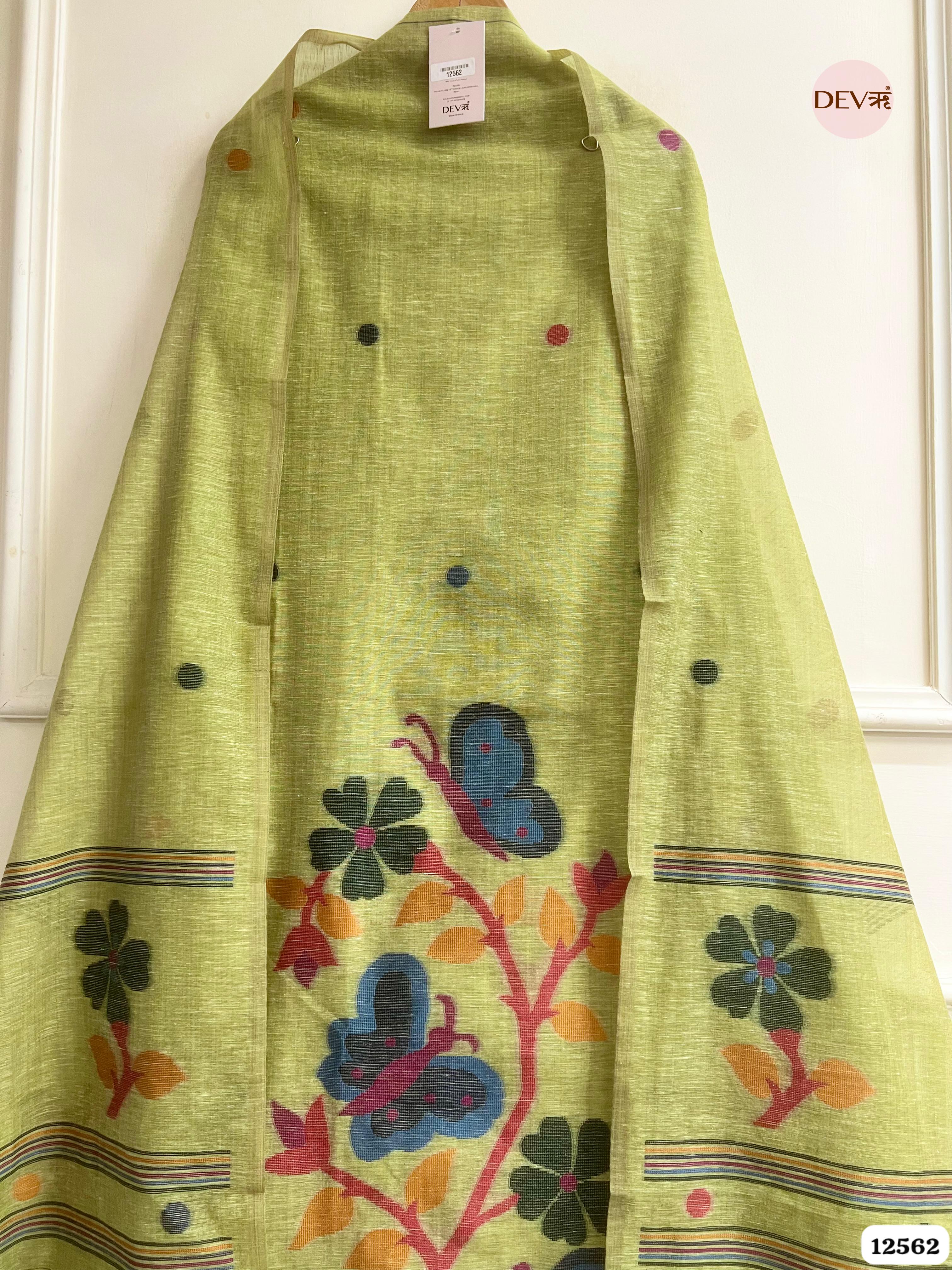 Green Linen Printed Unstitched 3-Piece Suit (Devri – D.No 12562)