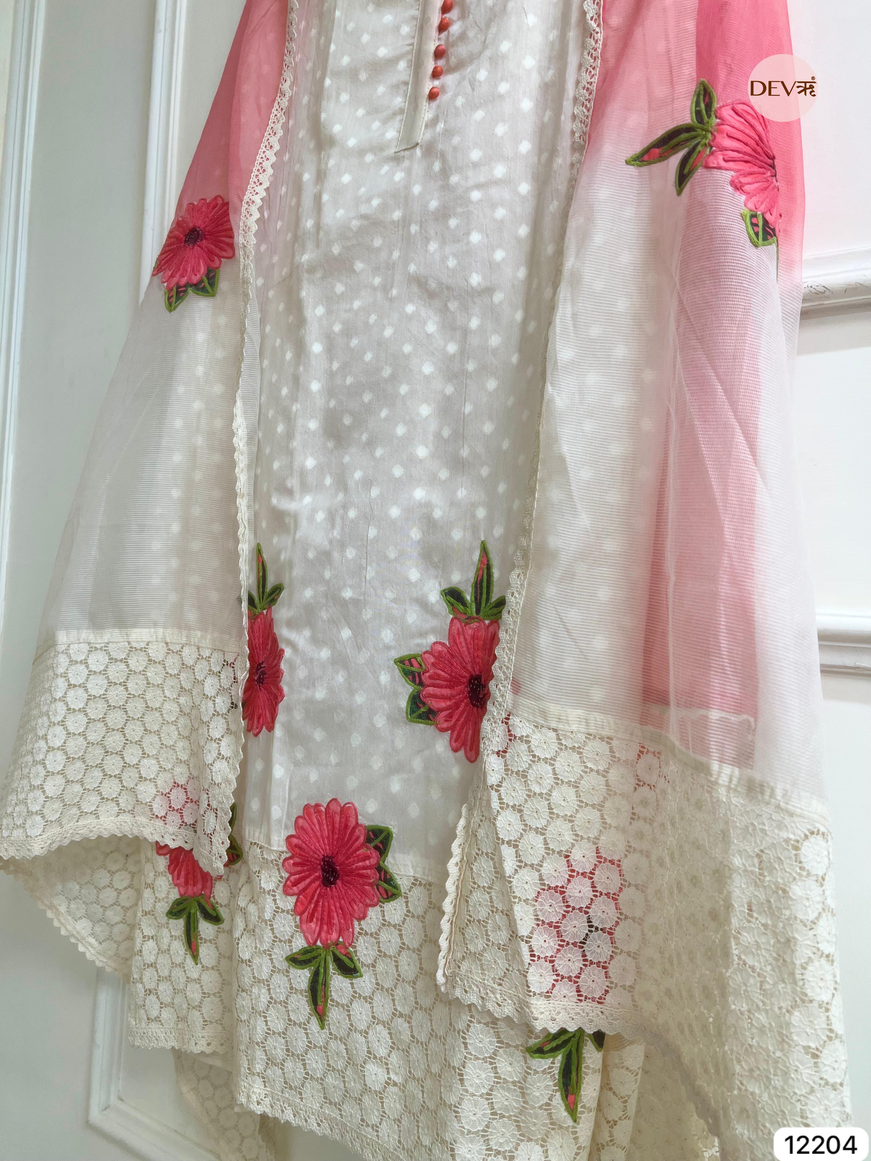 Aarini Mul Chanderi Floral-Embroidered 3-Piece Set (Devri – D.No 12204)