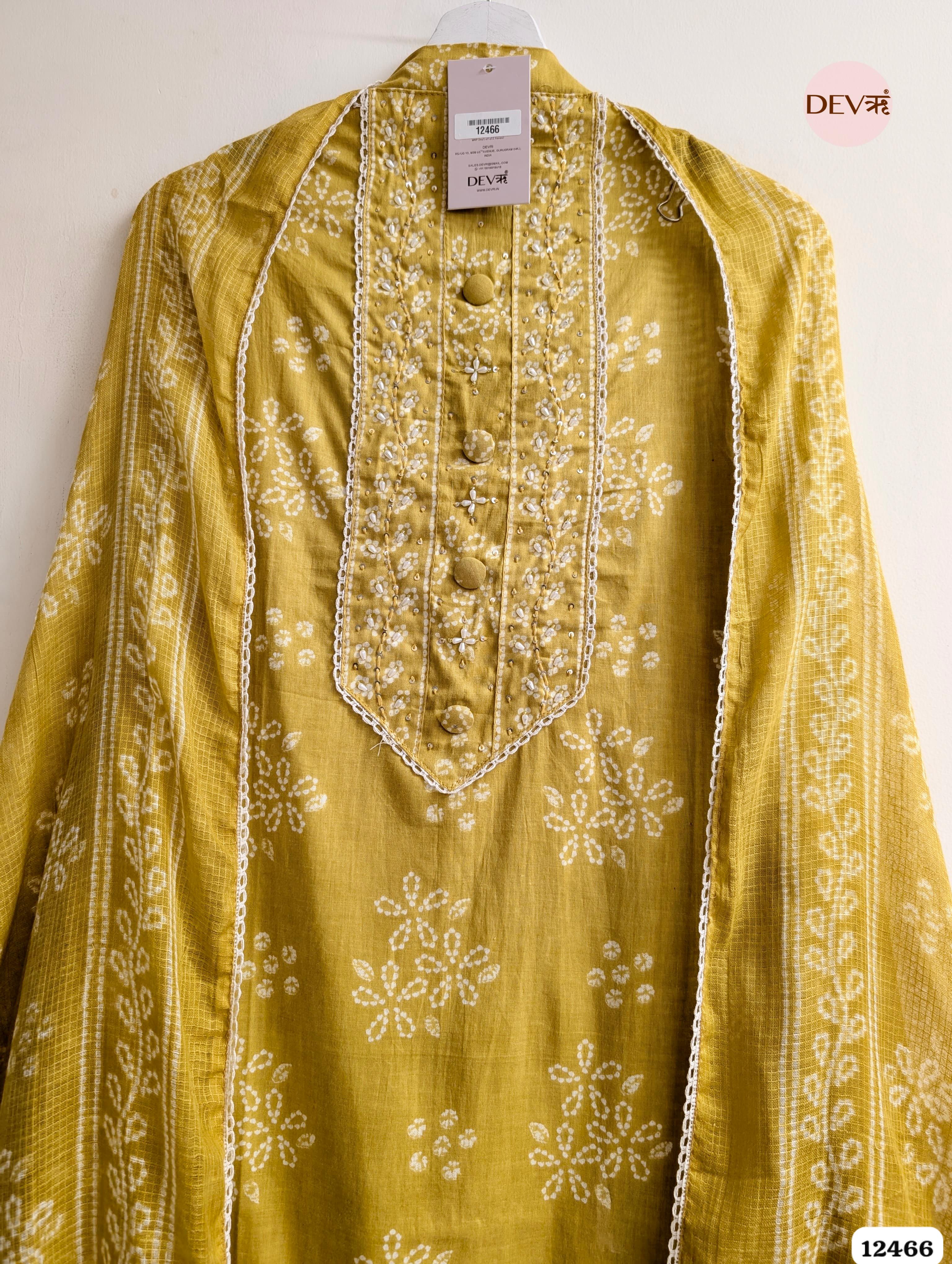 Mustard Yellow Pure Cotton Embroidered Unstitched 3-Piece Suit (Devri – D.No 12466)