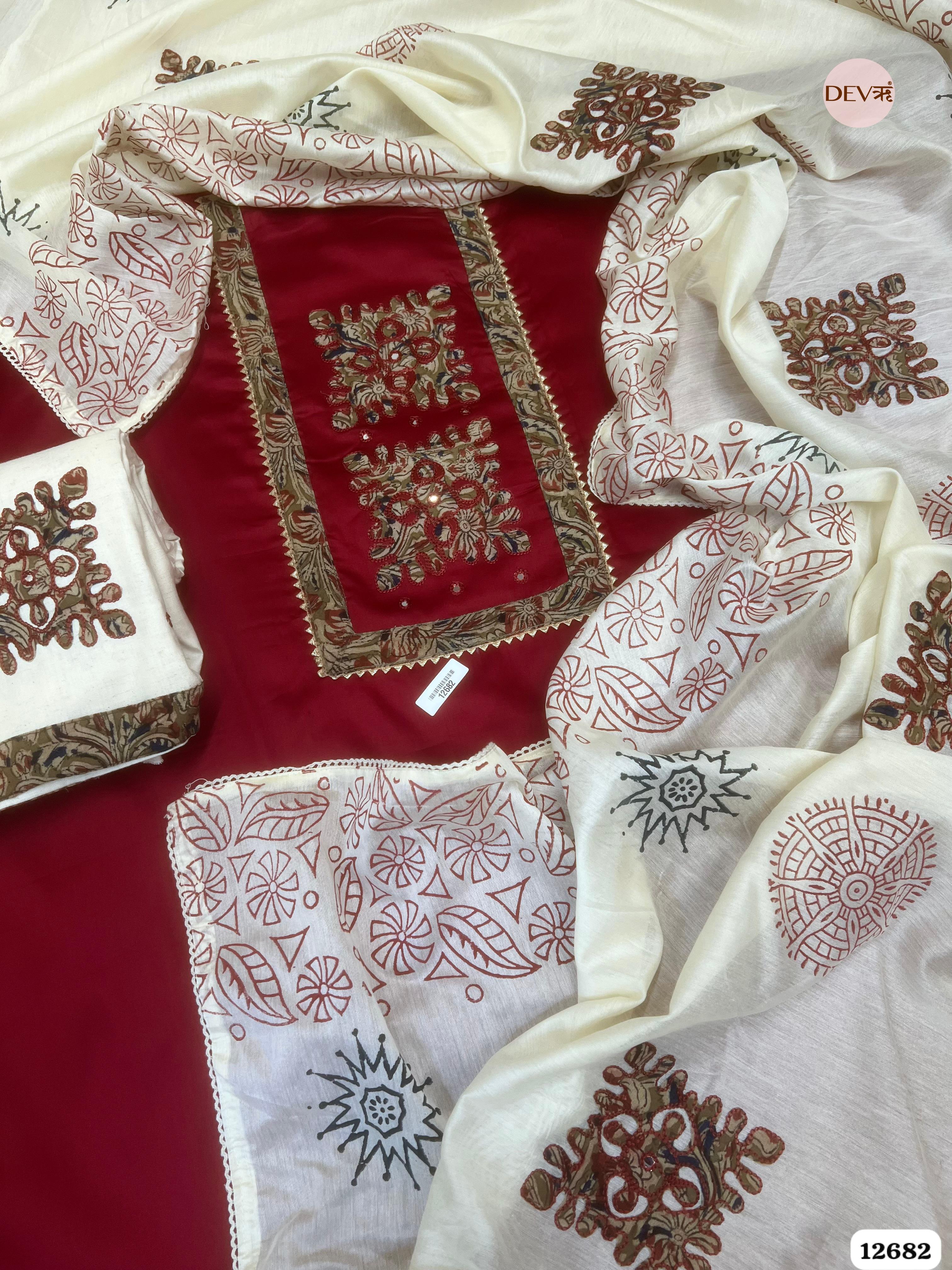 Maroon Jam Cotton Embroidered Unstitched 3-Piece Suit (Devri – D.No 12682)