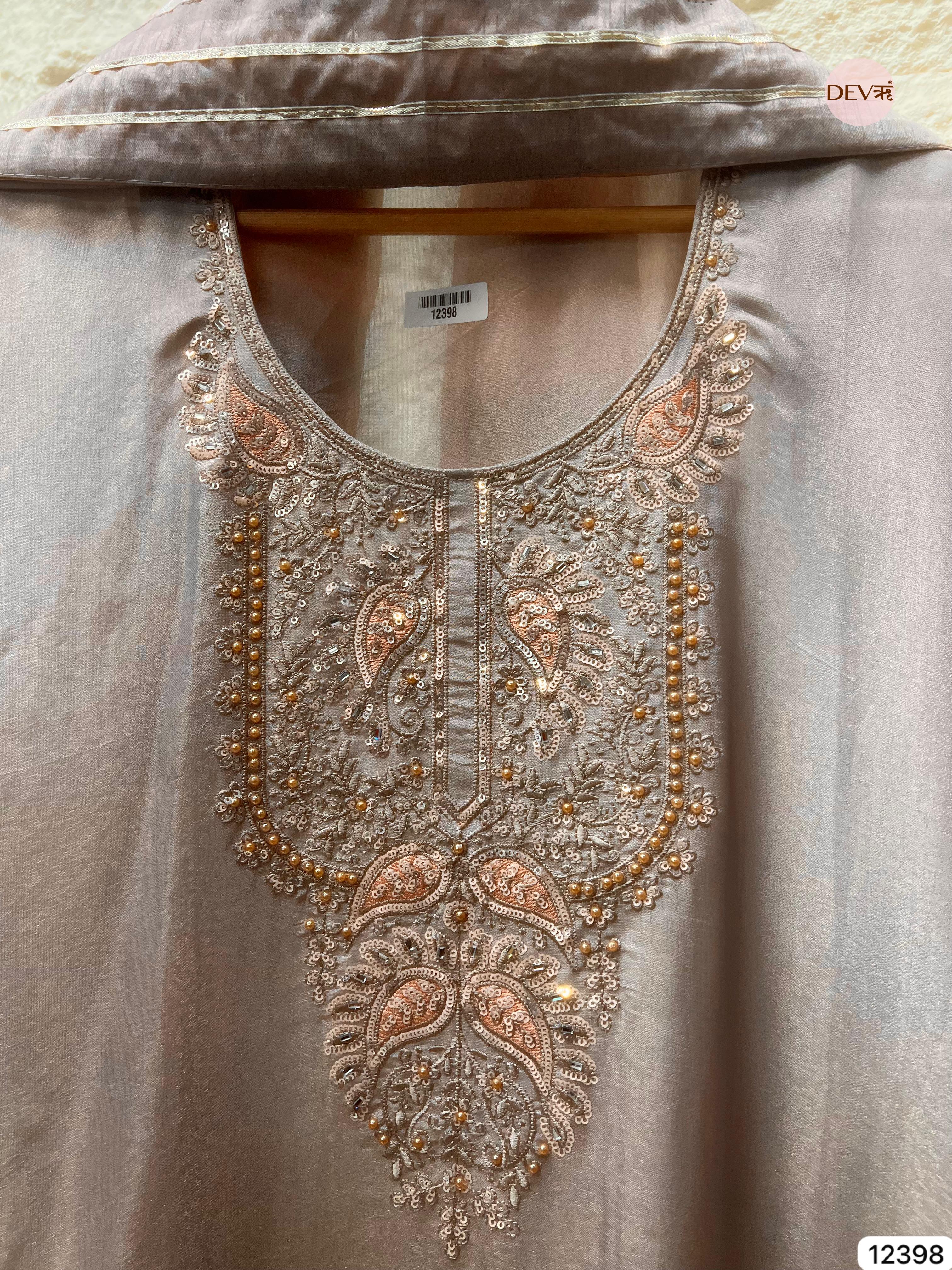 Mauve Shimmer Silk Embroidered Unstitched 3-Piece Suit (Devri – D.No 12398)