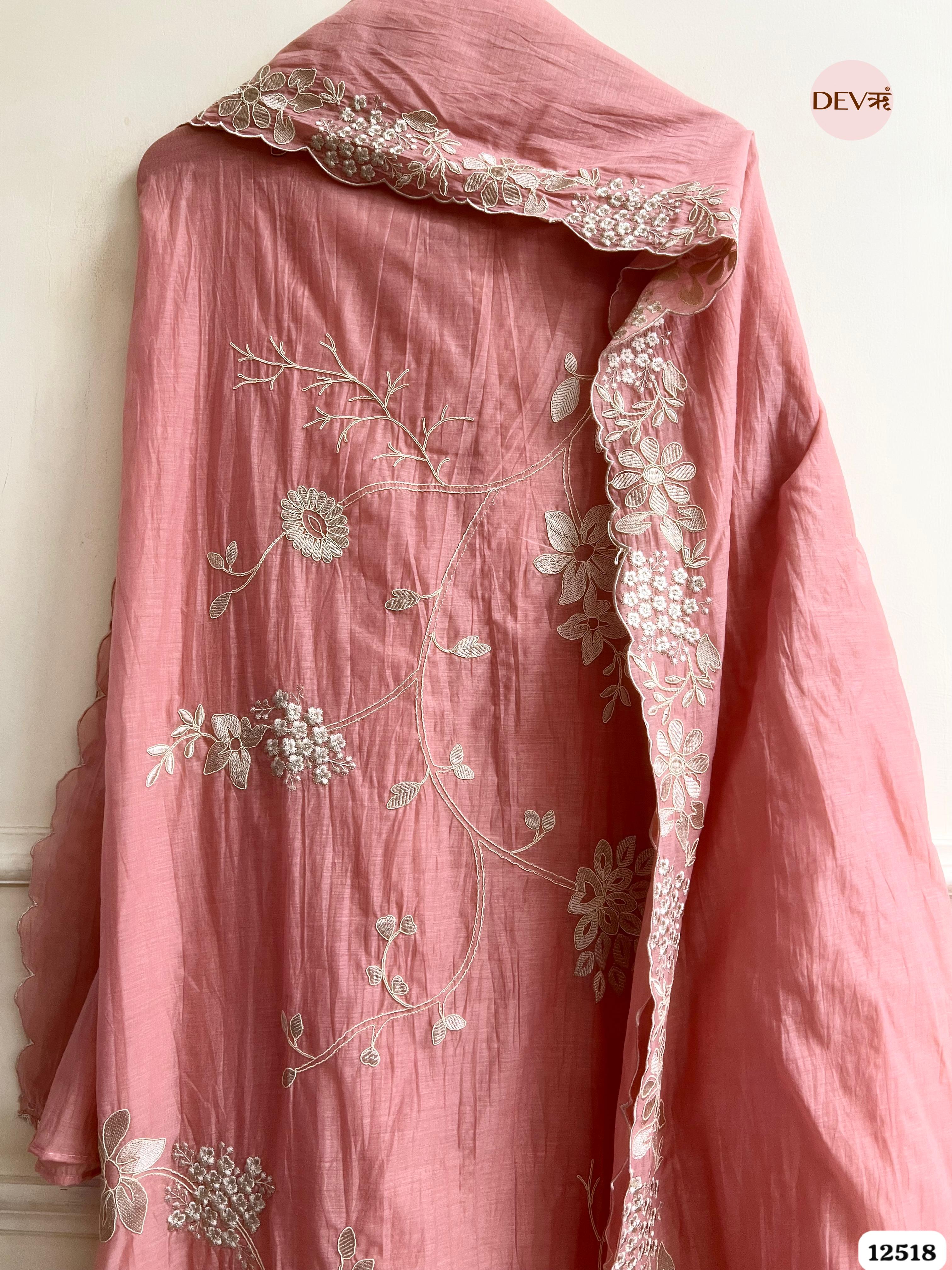 Pink Mul Cotton Embroidered Unstitched 3-Piece Suit (Devri – D.No 12518)
