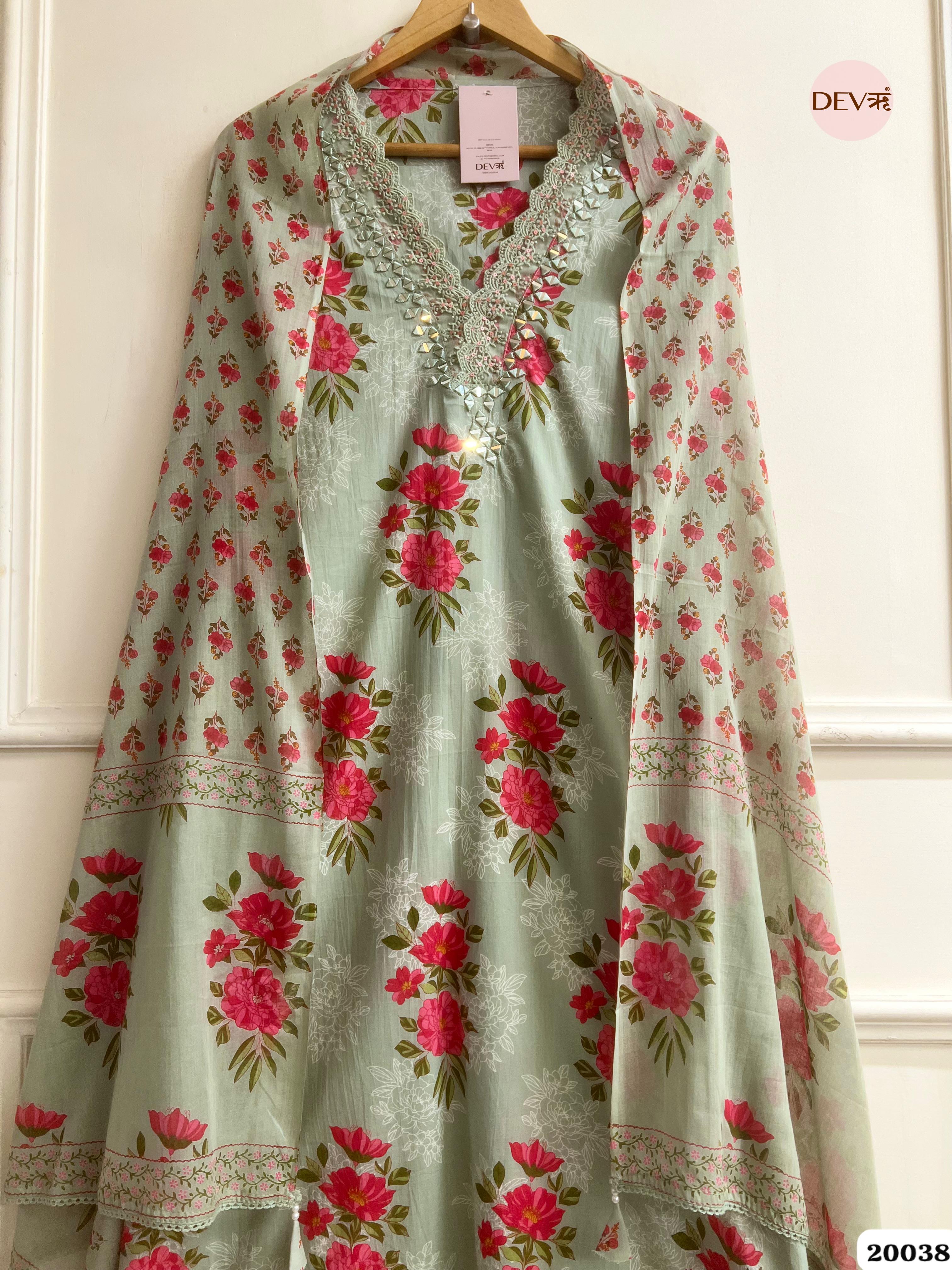 Sage Green Pure Cotton Printed Unstitched 3-Piece Suit (Devri – D.No . 20038)