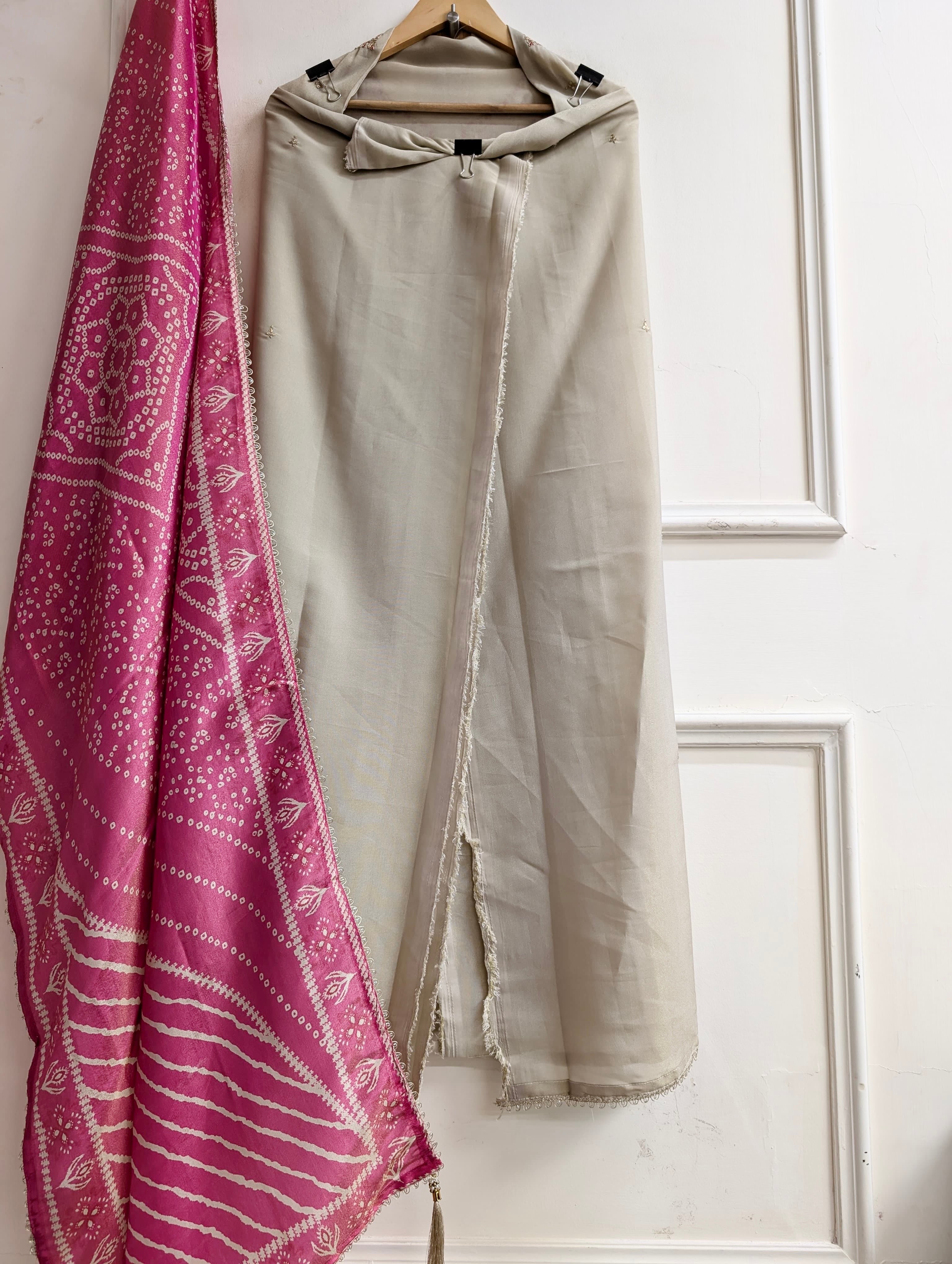 Beige Tissue Silk Embroidered Unstitched 3-Piece Suit (Devri – D.No 13719)