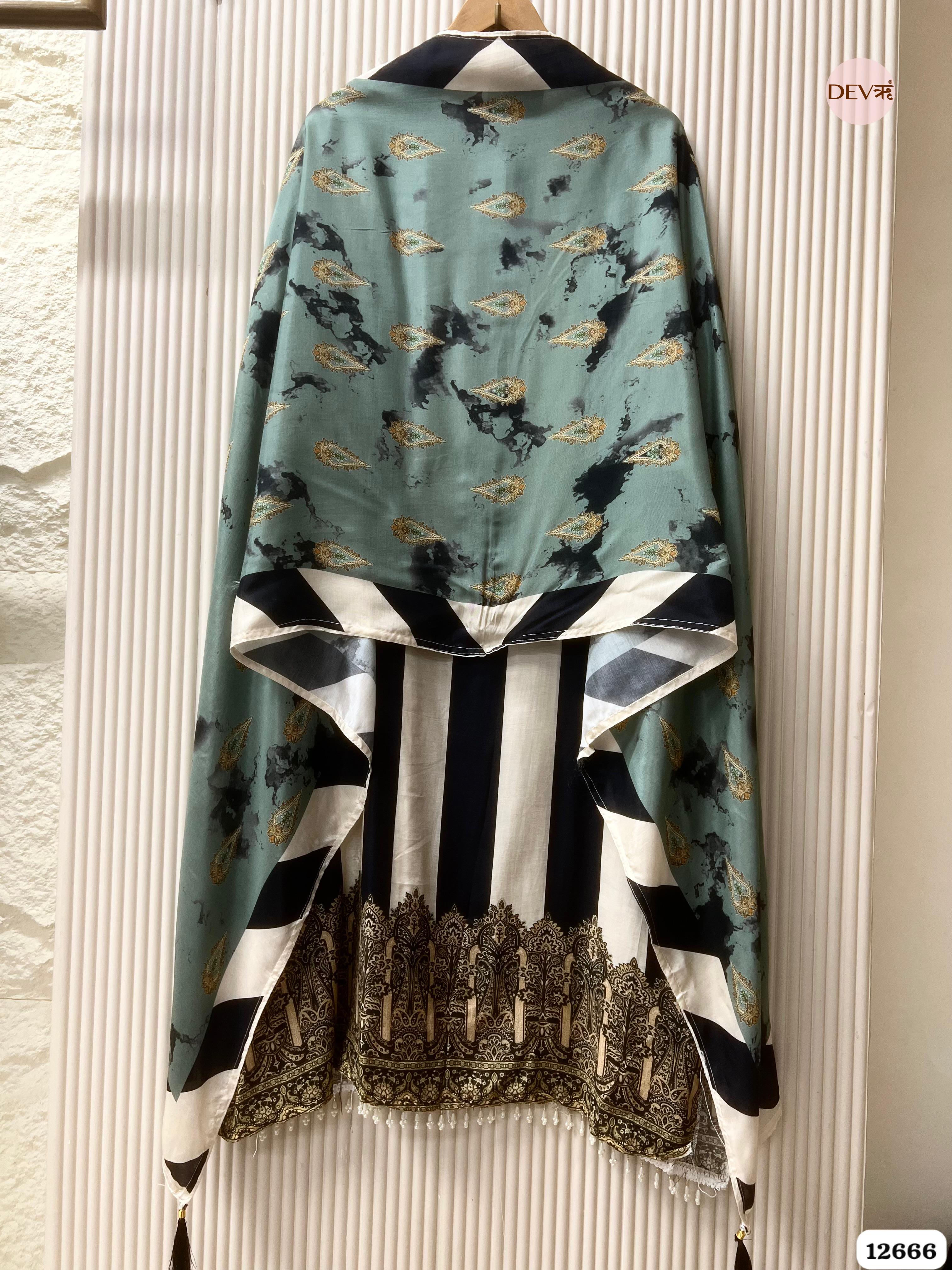 Ivory & Sage Green Muslin Printed Unstitched 3-Piece Suit (Devri – D.No 12666)