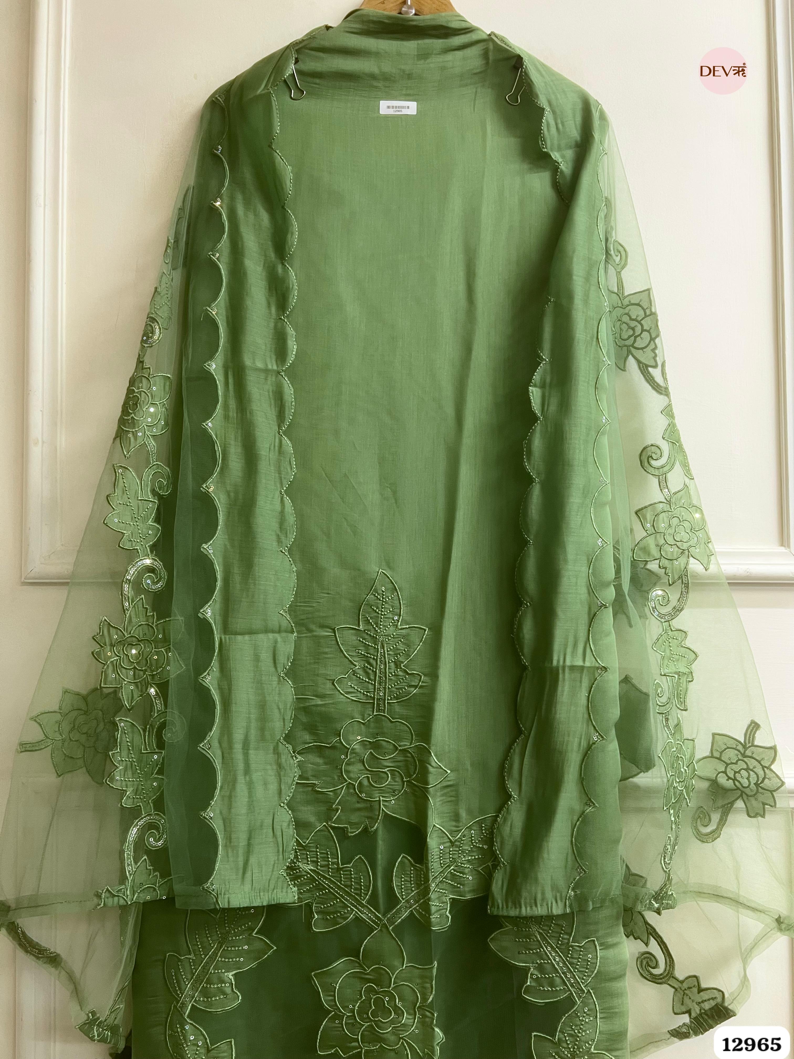Green Roman Silk Embroidered Unstitched 3-Piece Suit (Devri – D.No 12965)