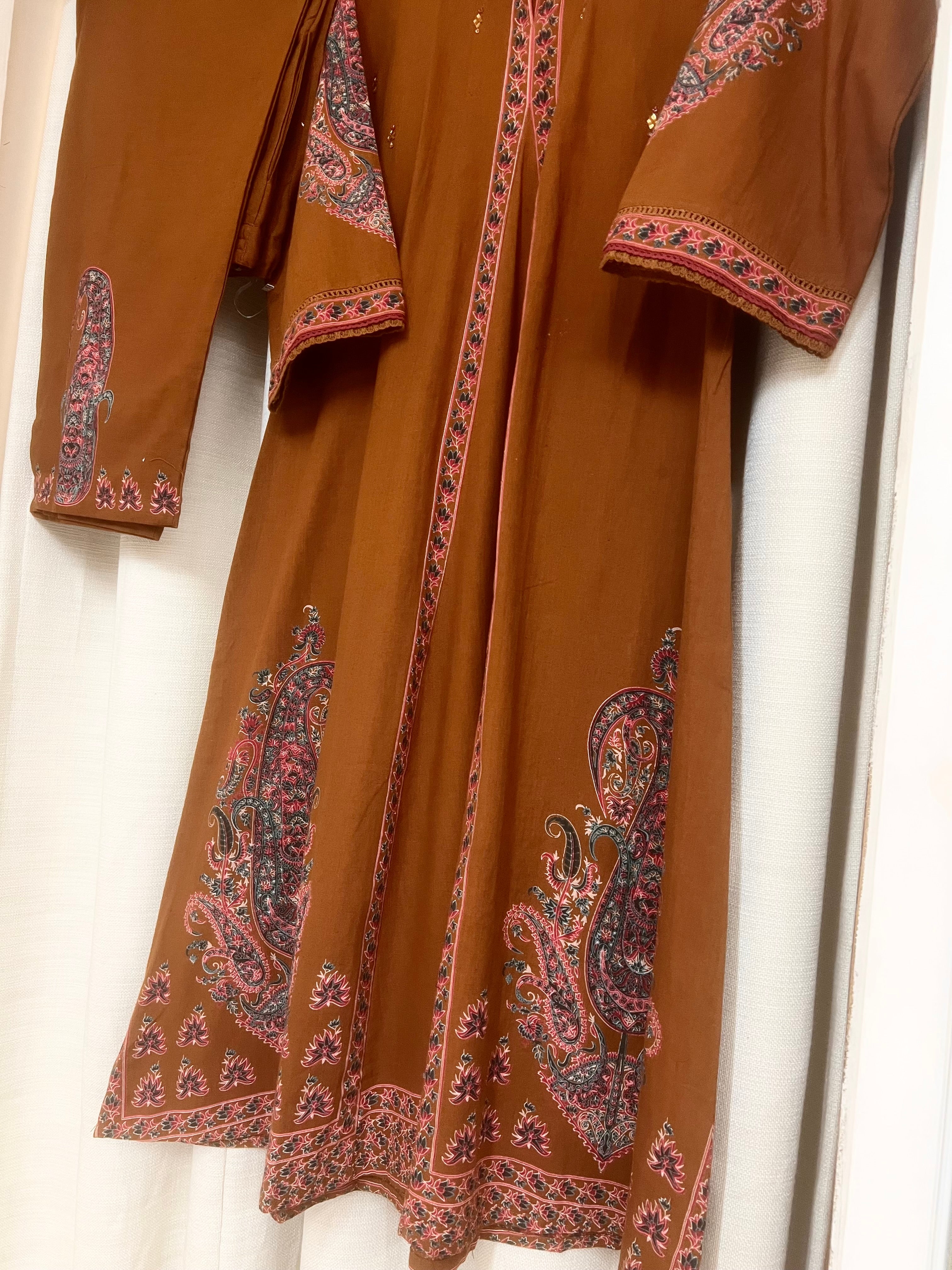 Zarmin Cotton Slub Printed Rust 2-Piece Set (Devri – D.No 21022)