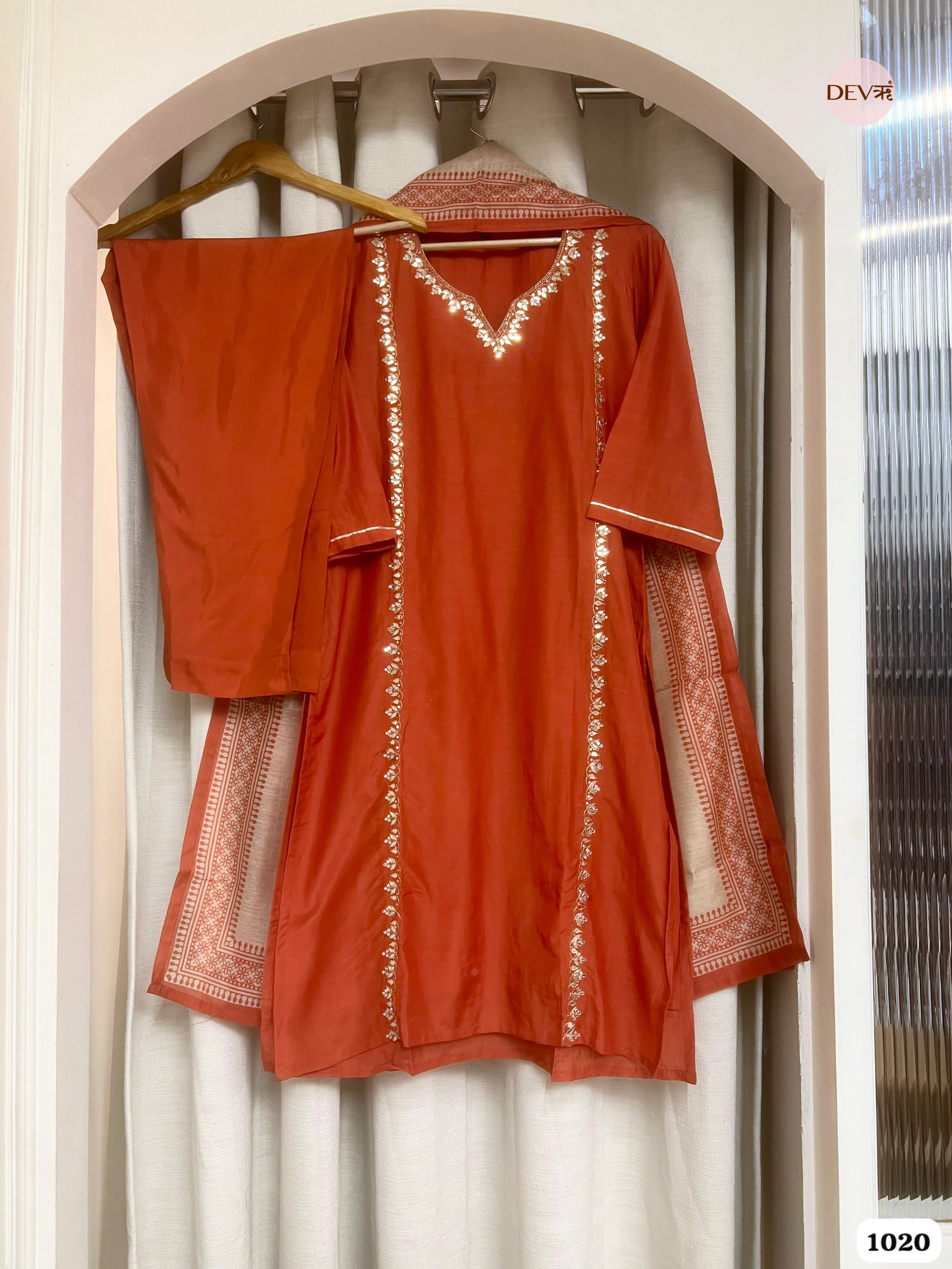 Rust Glow Mul Chanderi 3-Piece Set {1020}