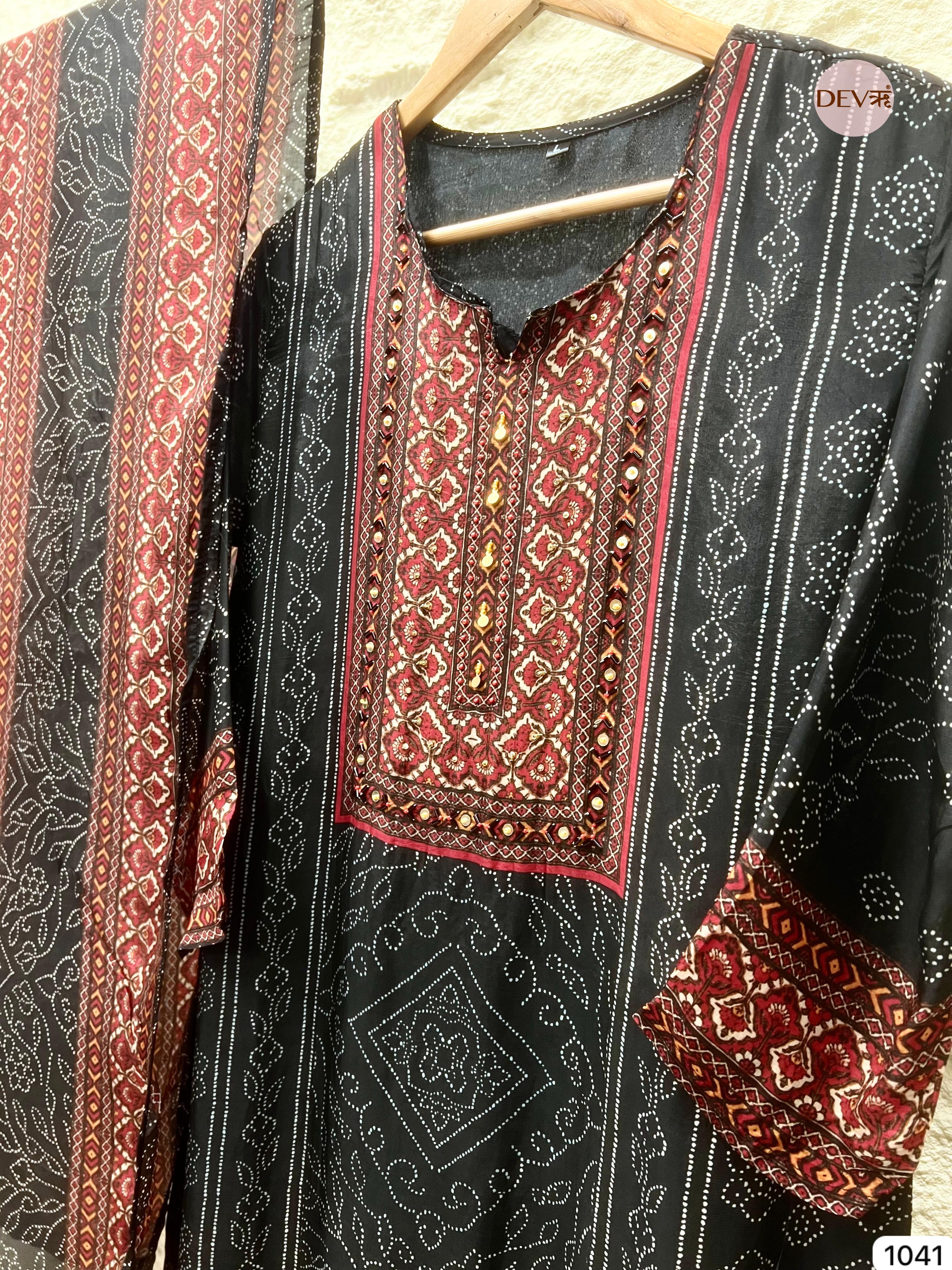 Rudrani Pure Modal Silk Printed Black 3-Piece Set (Devri – D.No 1041)