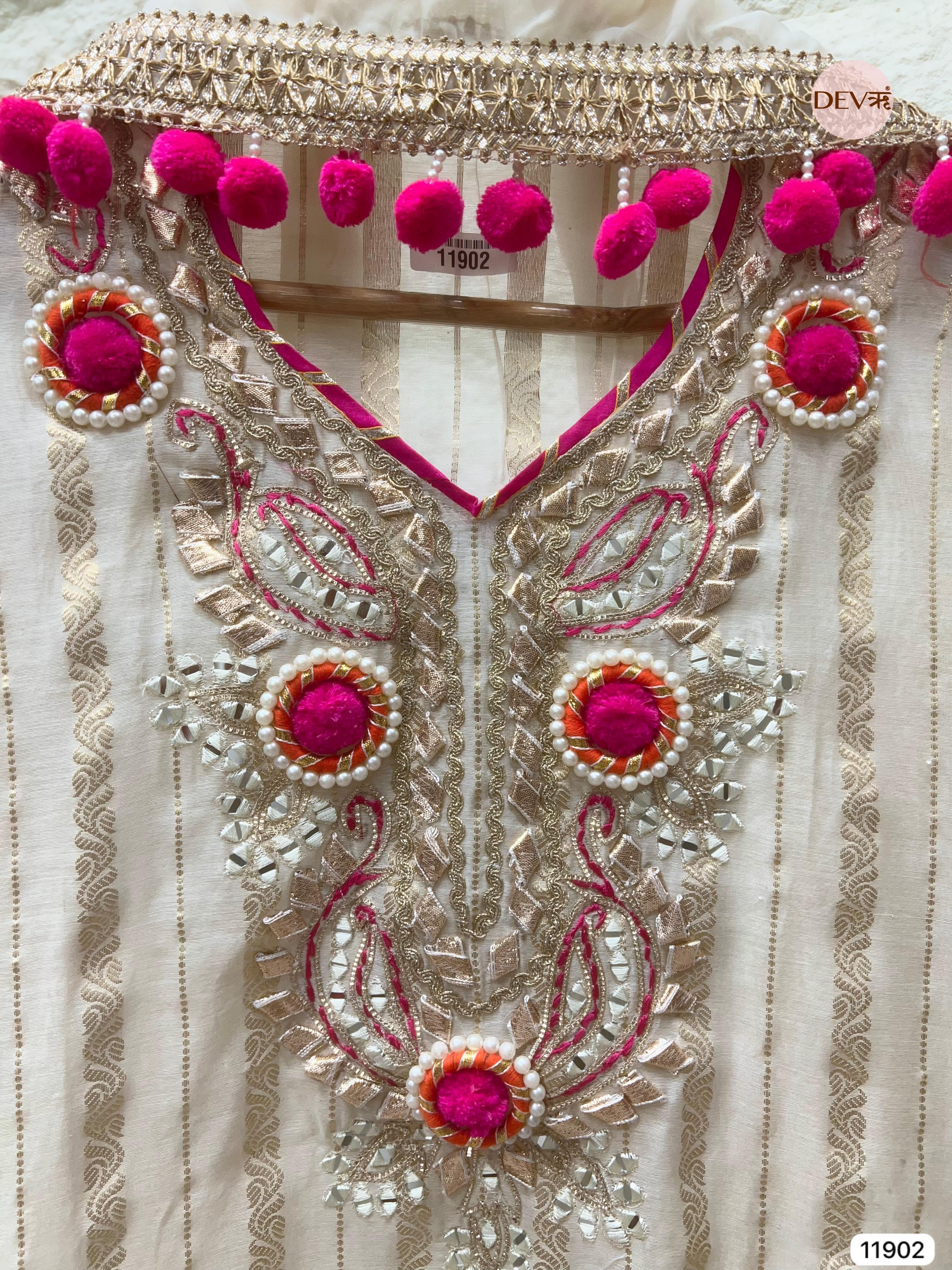 White Tissue Shimmer Silk Unstitched Hand Embroidered -Set Of 3 - {11902}