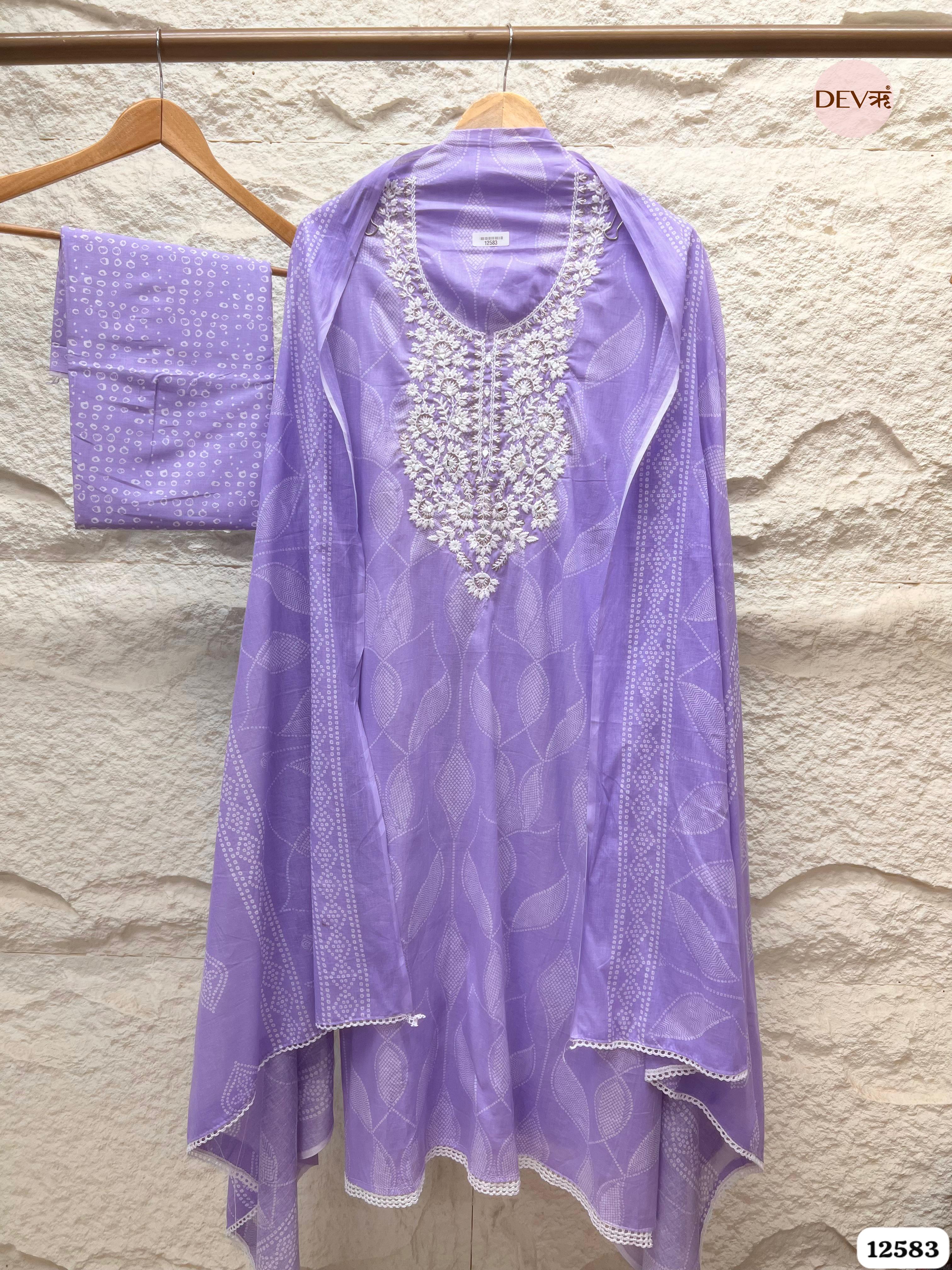 Lavender Cotton Embroidered Unstitched 3-Piece Suit (Devri – D.No 12583)