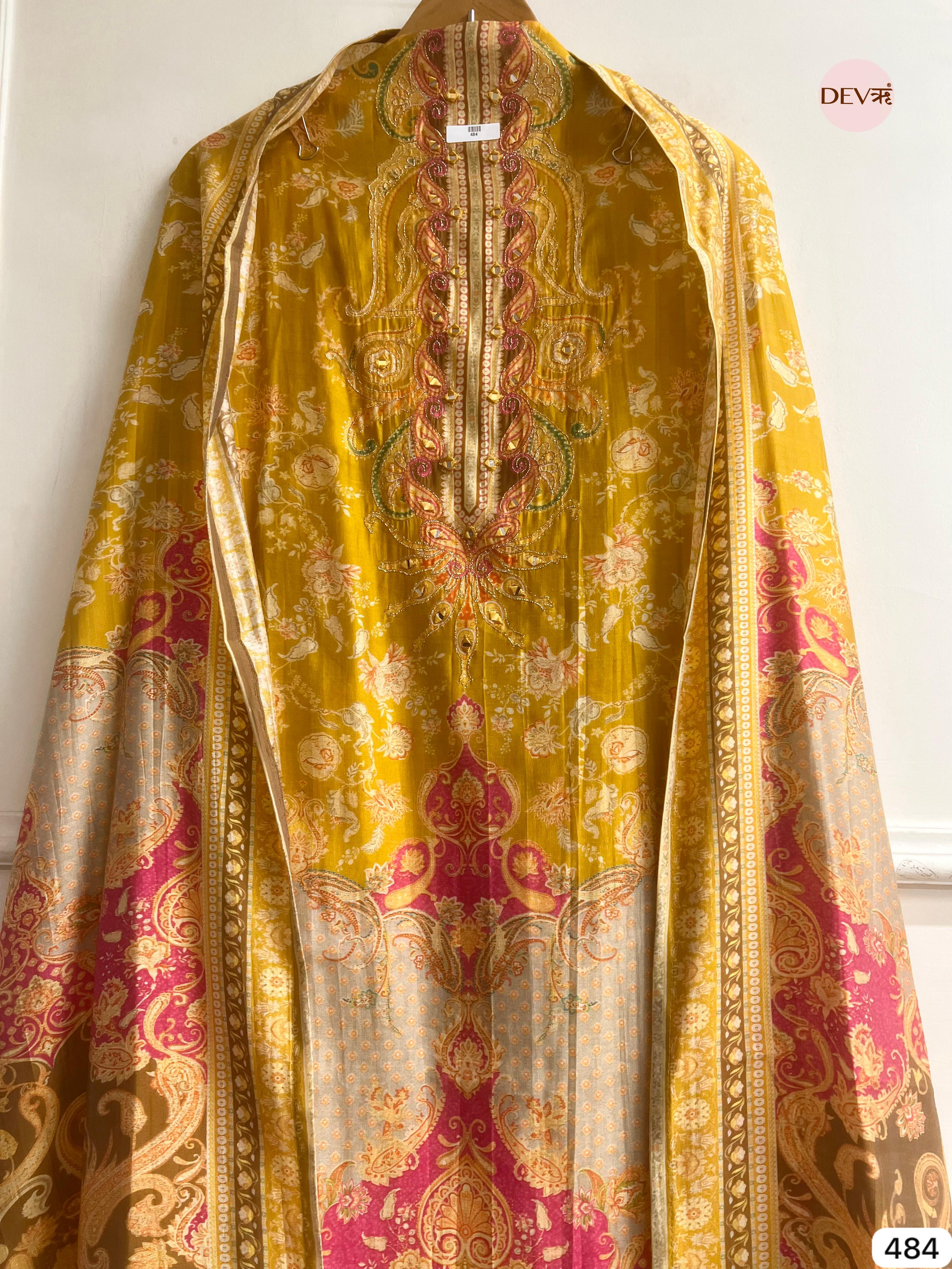 Multicolour Modal Silk Embroidered Unstitched 3-Piece Suit (Devri – D.No 484)