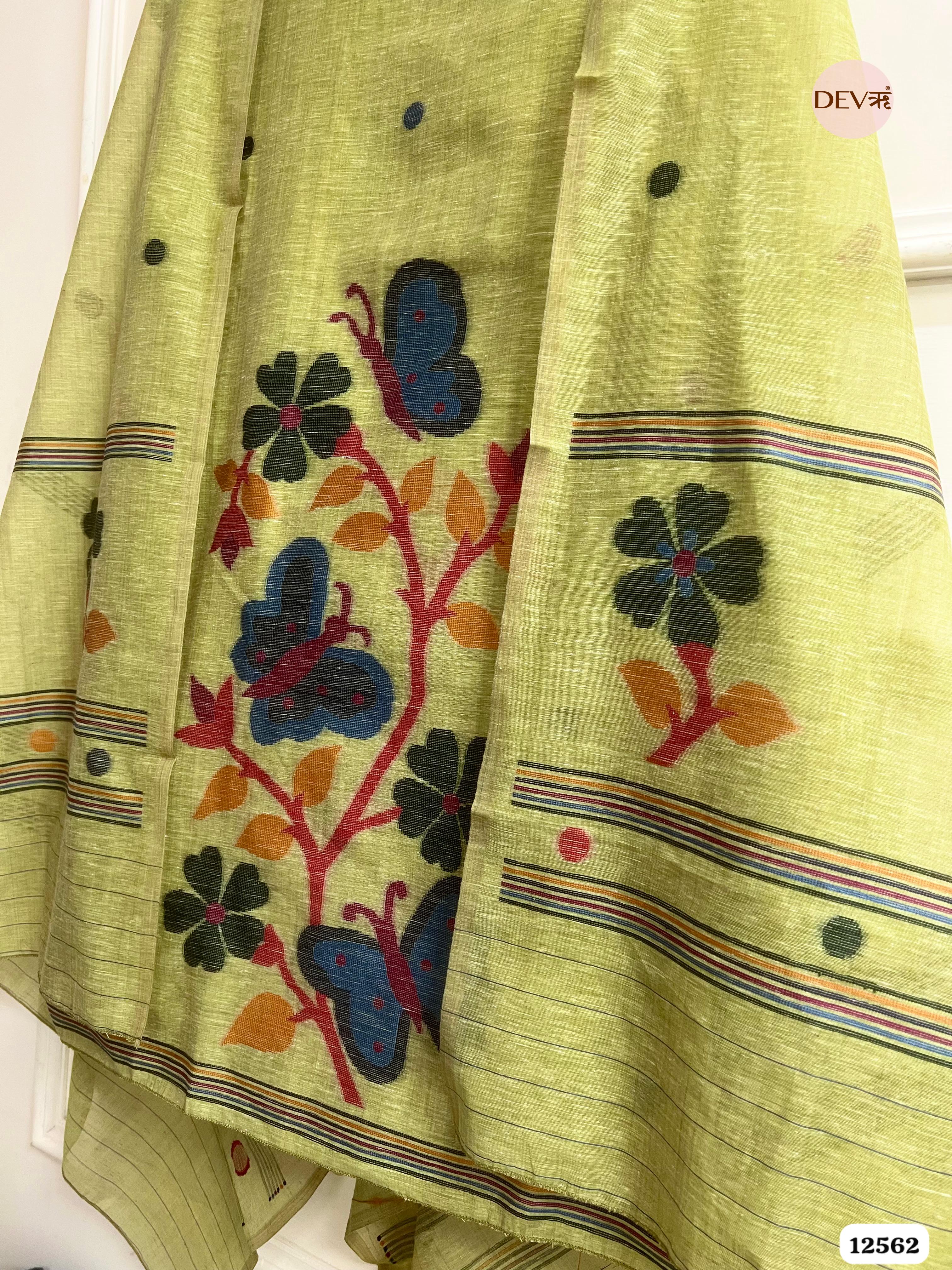 Green Linen Printed Unstitched 3-Piece Suit (Devri – D.No 12562)