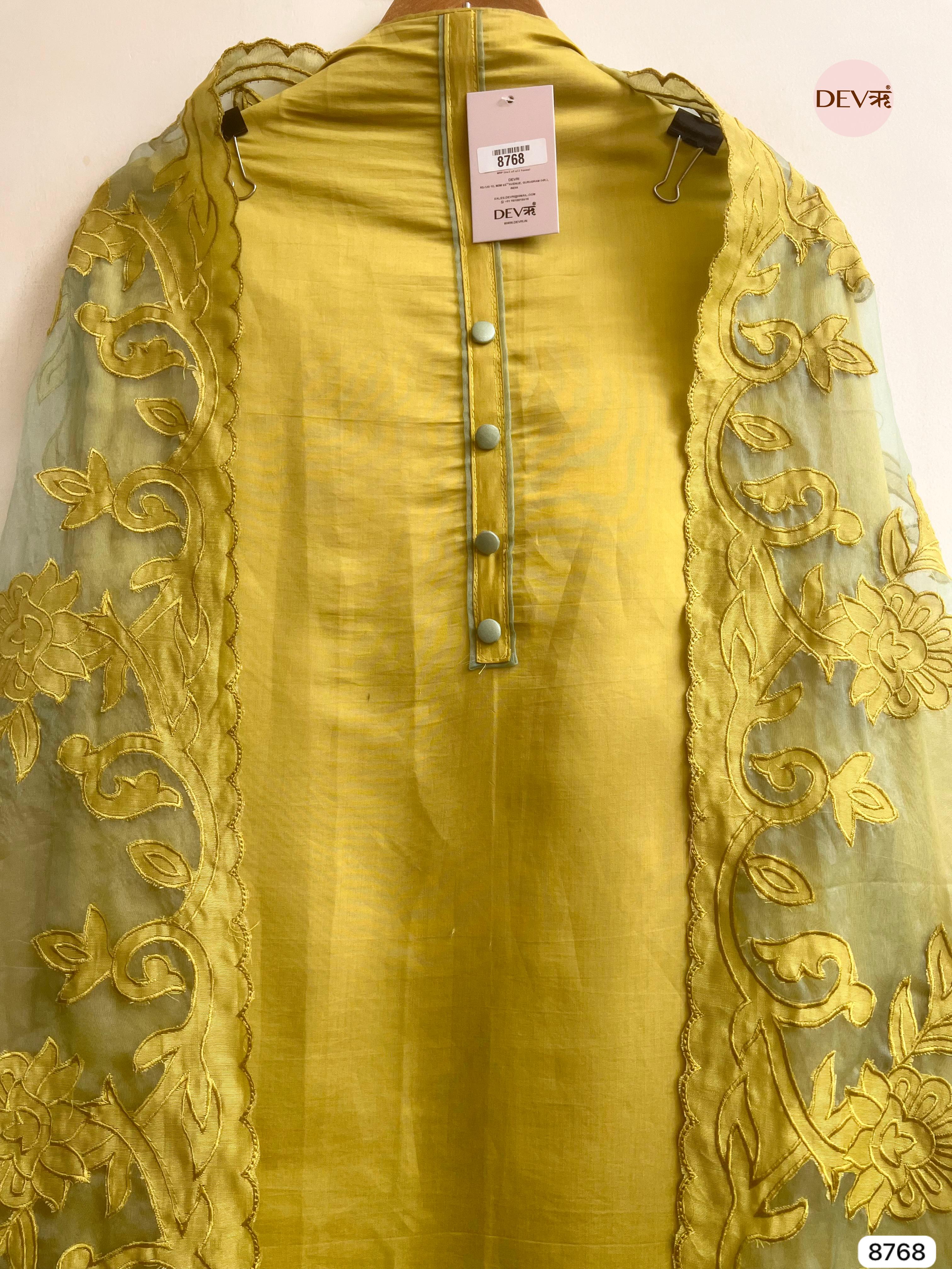 Mustard Yellow Modal Silk Embroidered Unstitched 3-Piece Suit (Devri – D.No 8768)