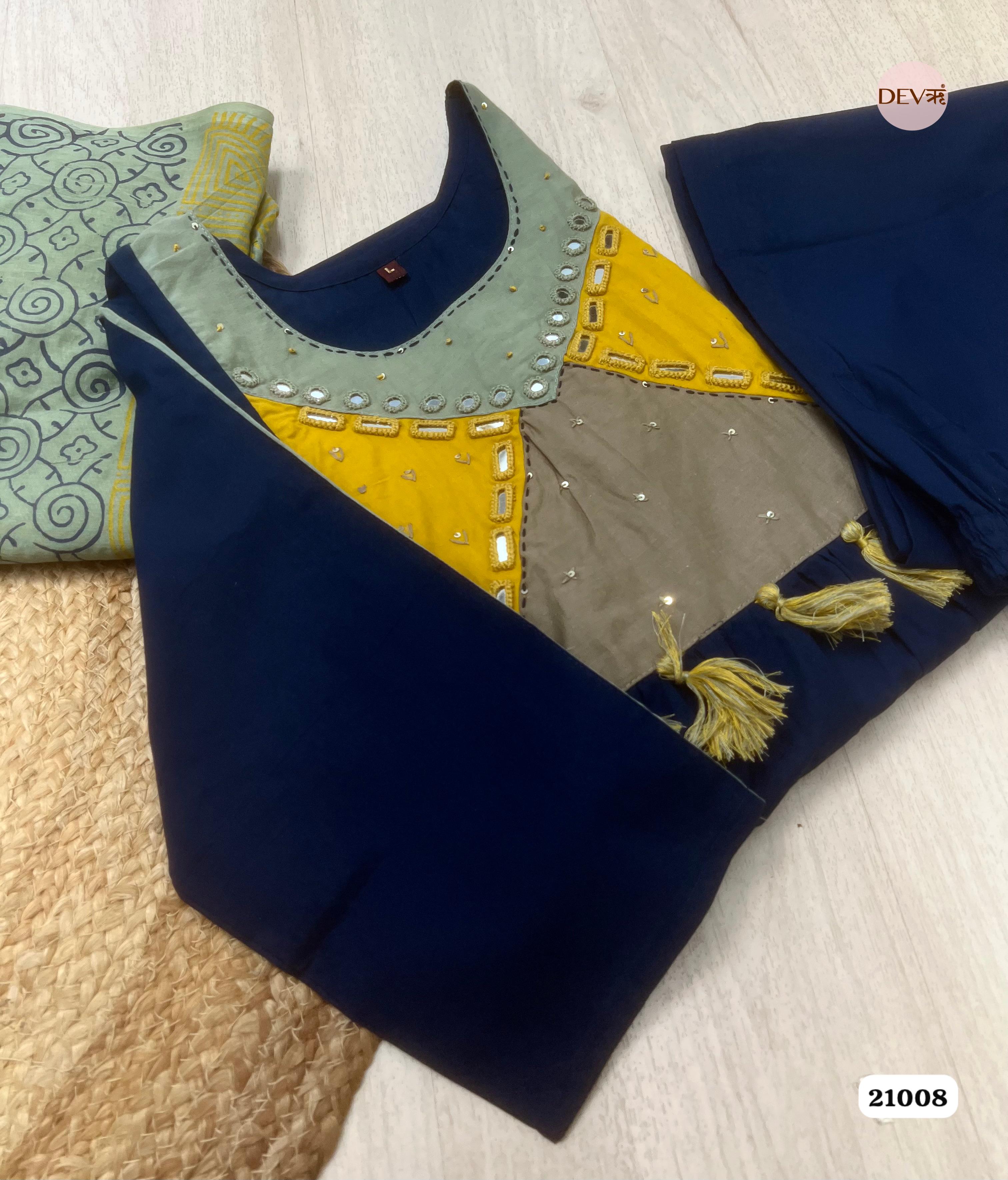 Amara Cotton Embroidered Navy Blue 3-Piece Set (Devri – D.No 21008)