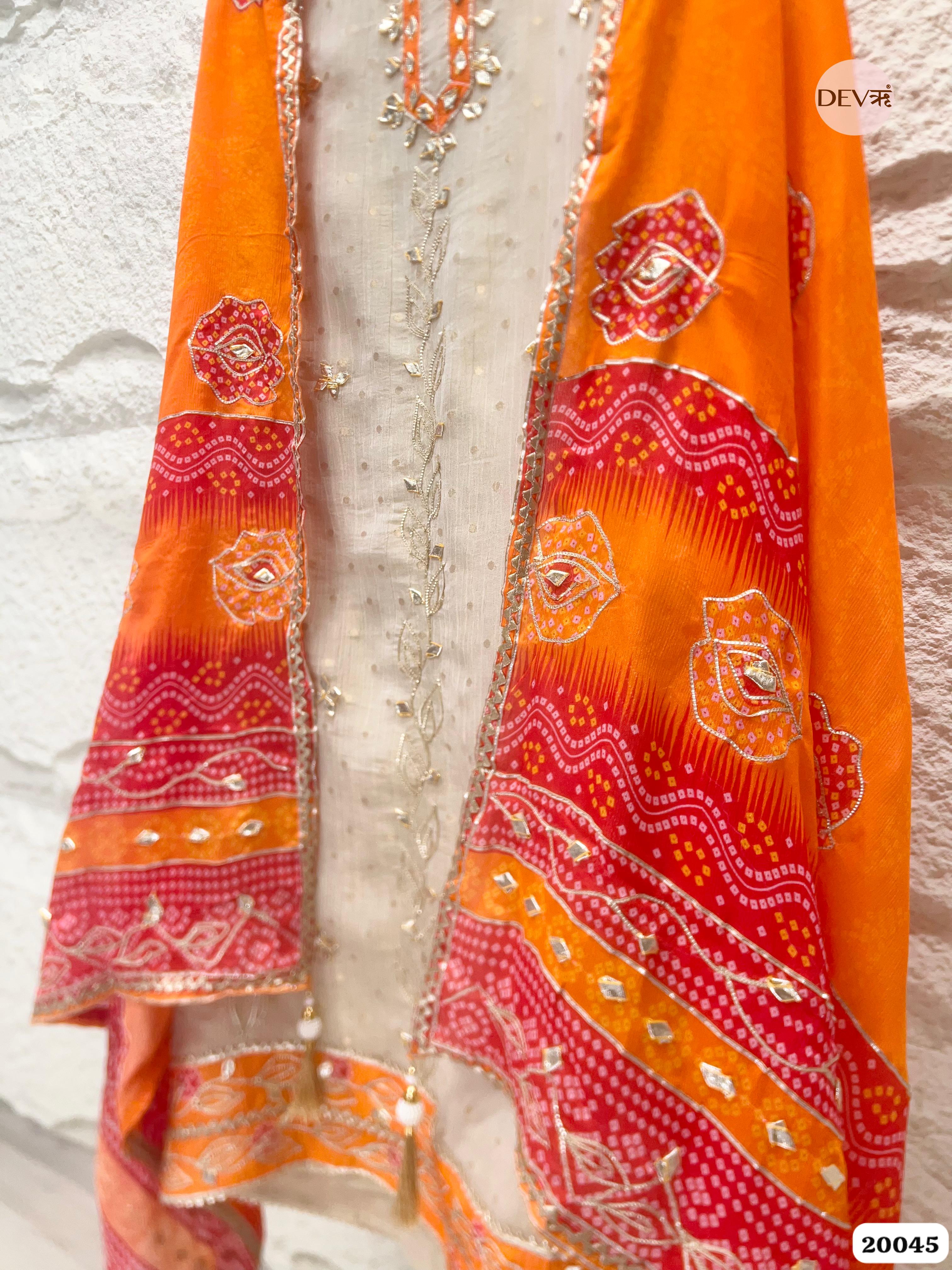 Ivory Pure Tissue Crush Embroidered Unstitched 3-Piece Suit (Devri – D.No . 20045)