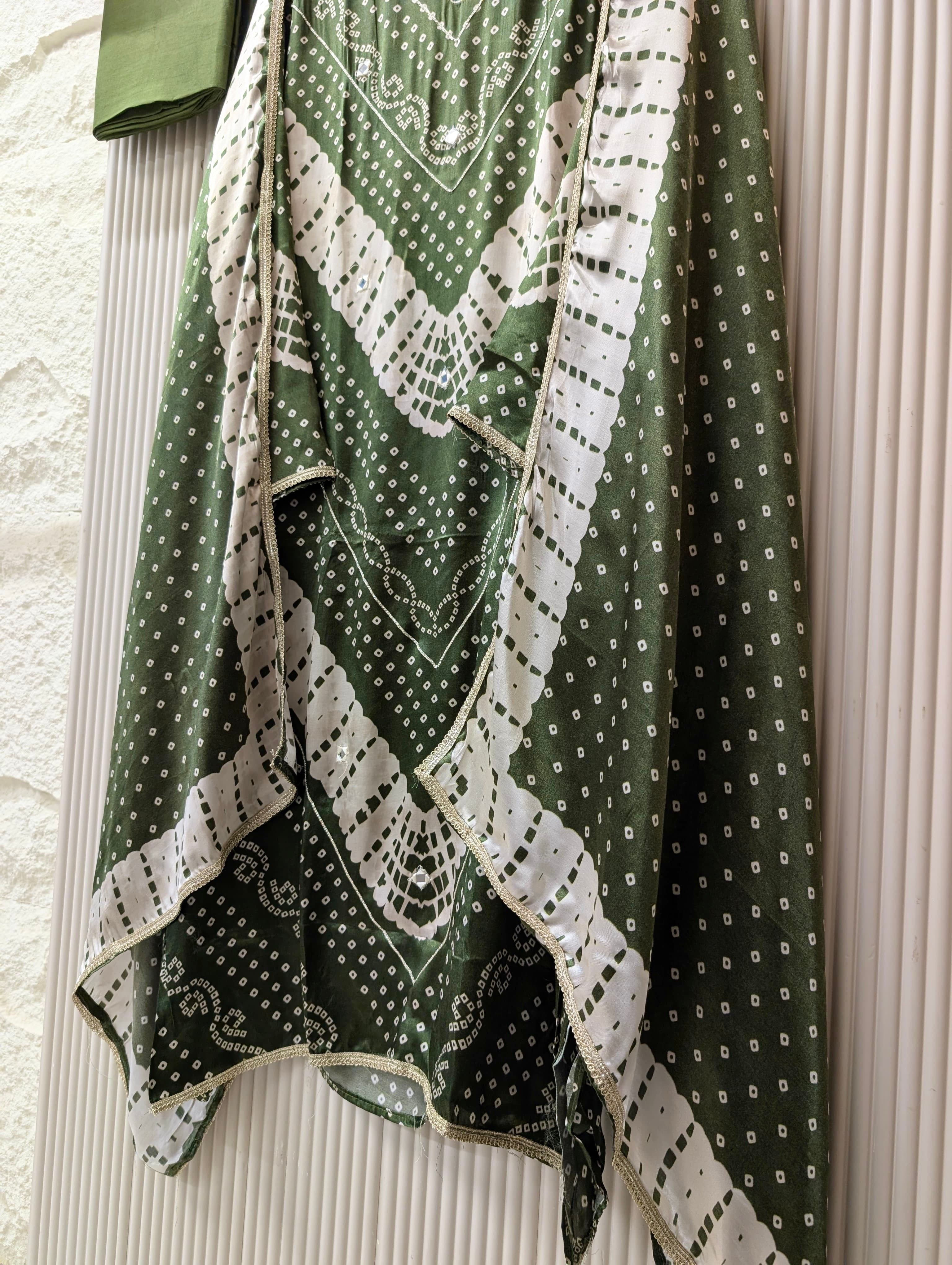Olive Gajji Silk Printed Unstitched 3-Piece Suit (Devri – D.No 13729)