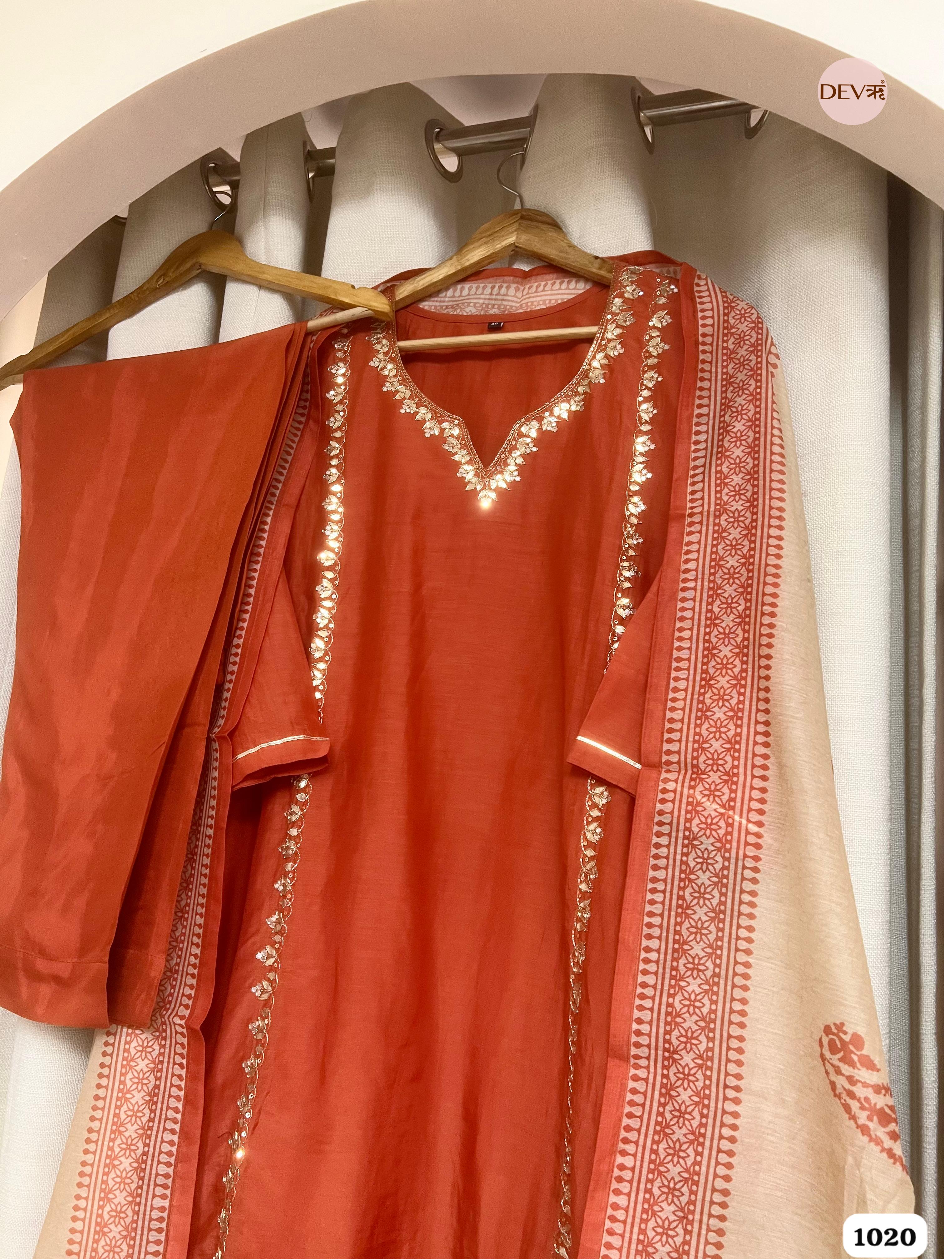 Rust Glow Mul Chanderi 3-Piece Set {1020}