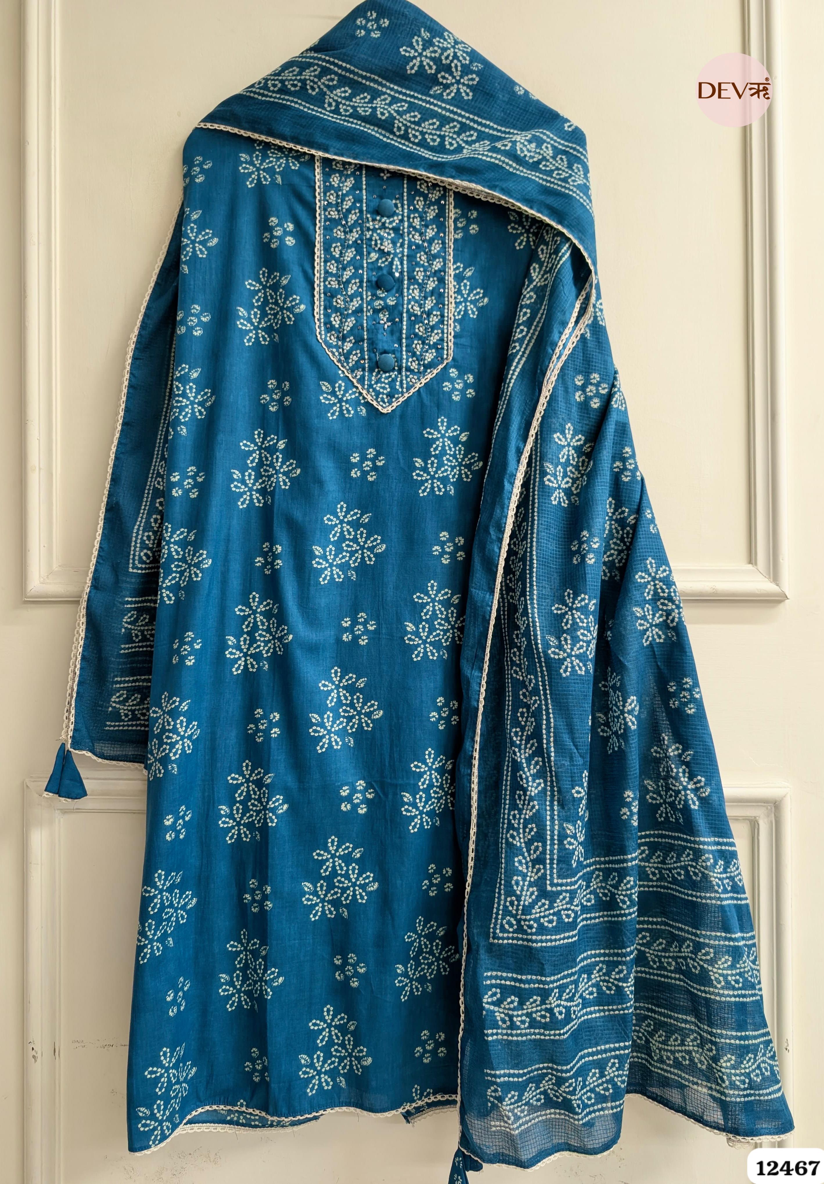 Teal Pure Cotton Printed Unstitched 3-Piece Suit (Devri – D.No. 12467)