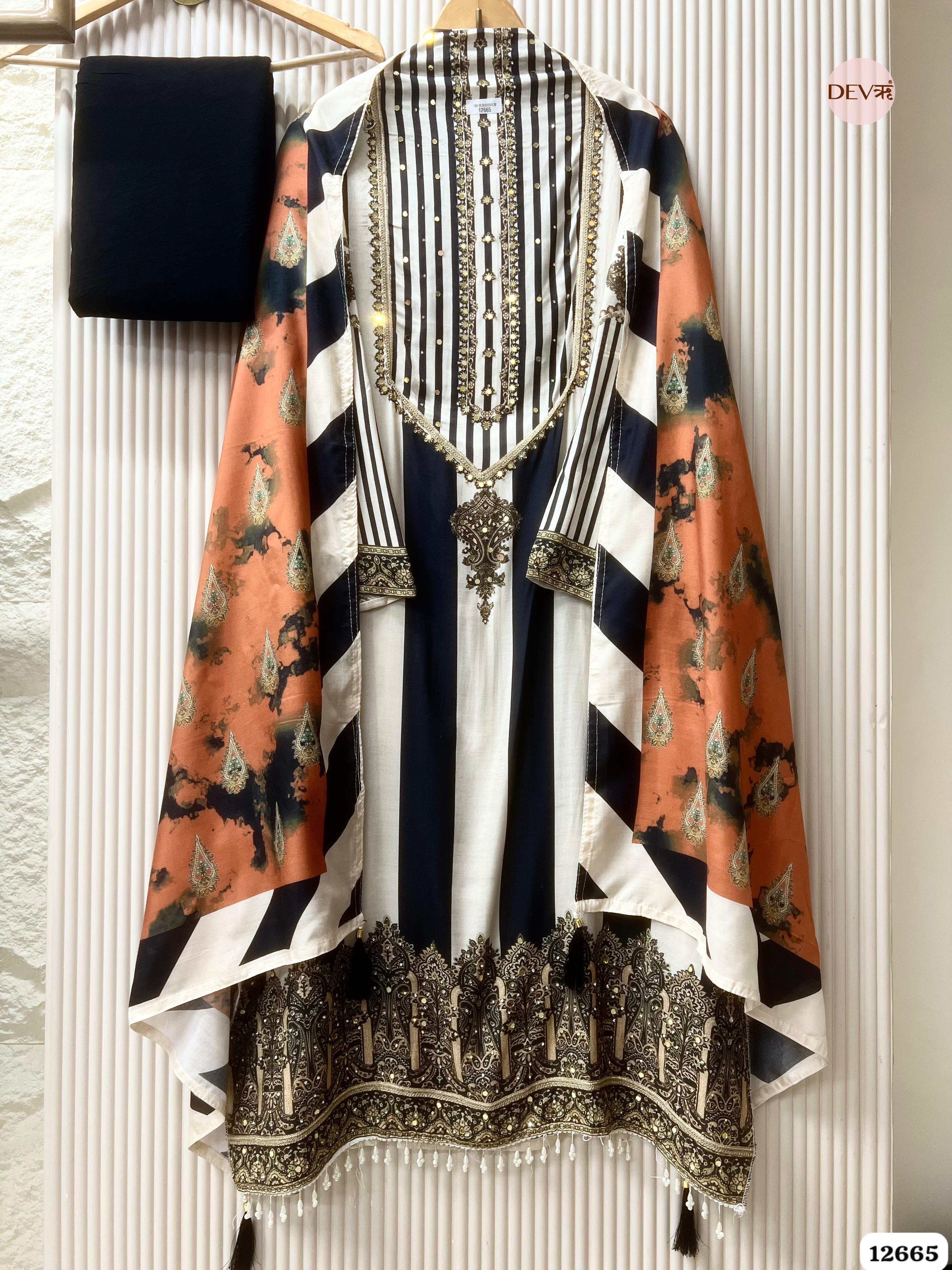 Ivory & Rust Muslin Printed Unstitched 3-Piece Suit (Devri – D.No 12665)