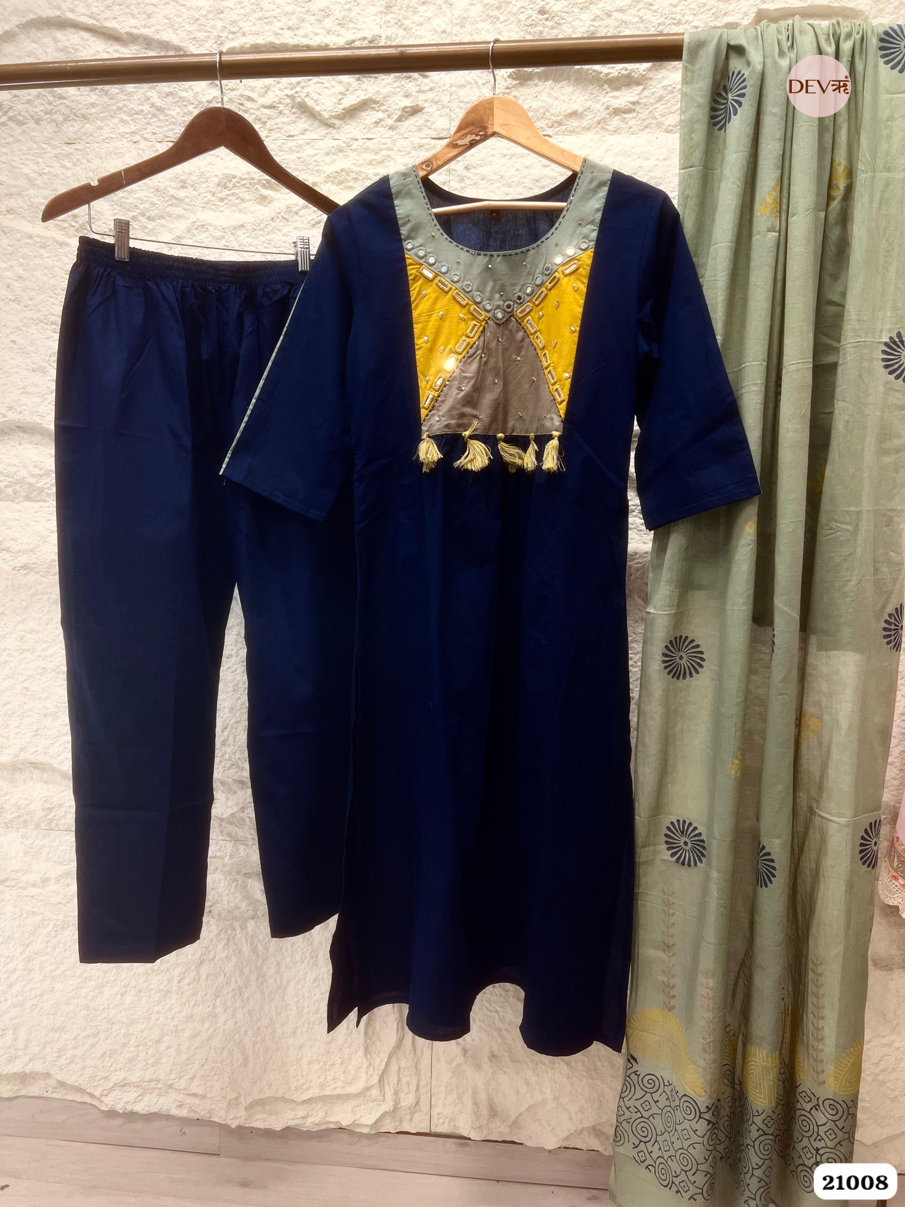 Amara Cotton Embroidered Navy Blue 3-Piece Set (Devri – D.No 21008)