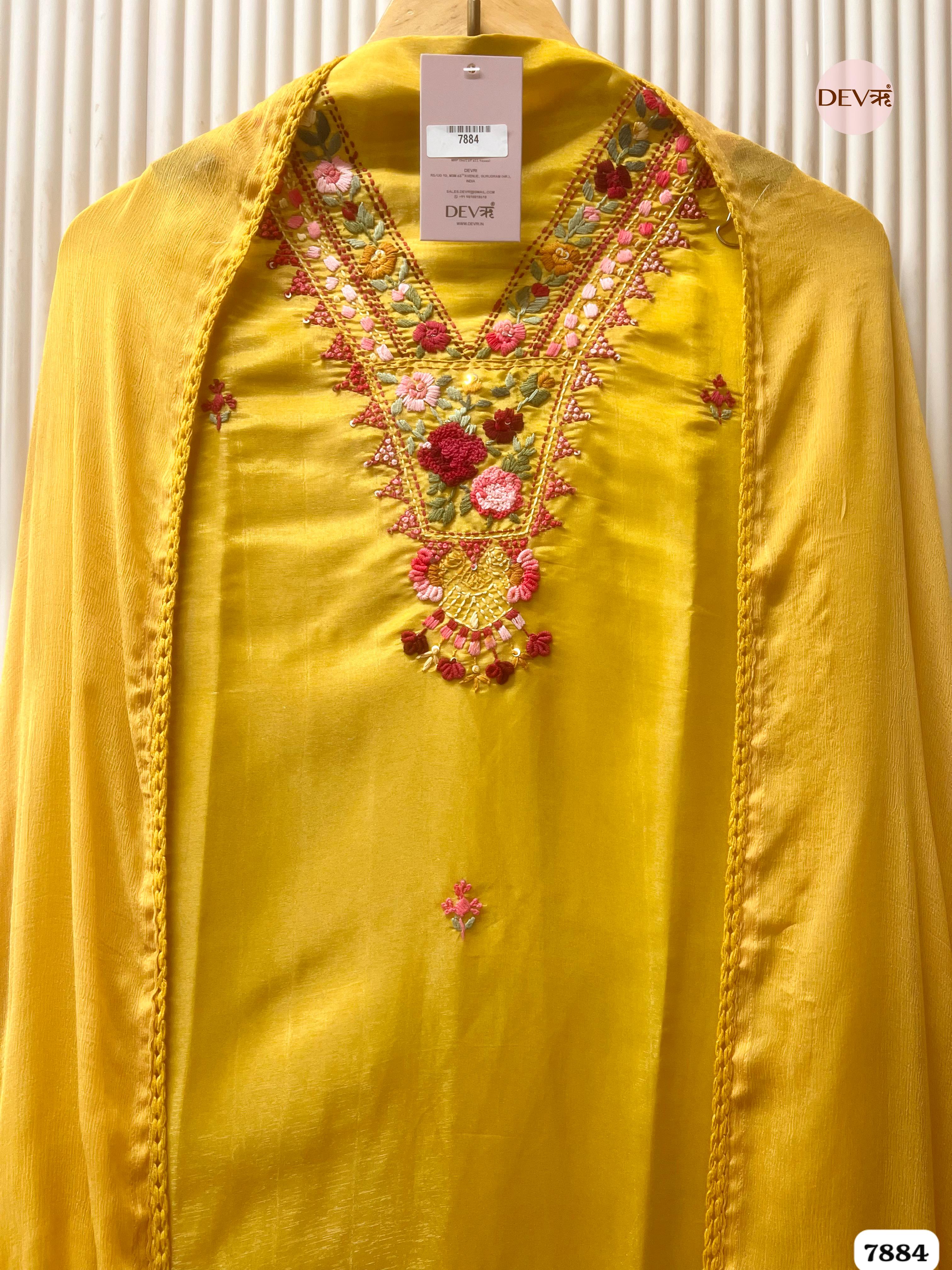 Mustard Tissue Silk Embroidered Unstitched 3-Piece Suit (Devri – D.No. 7884)