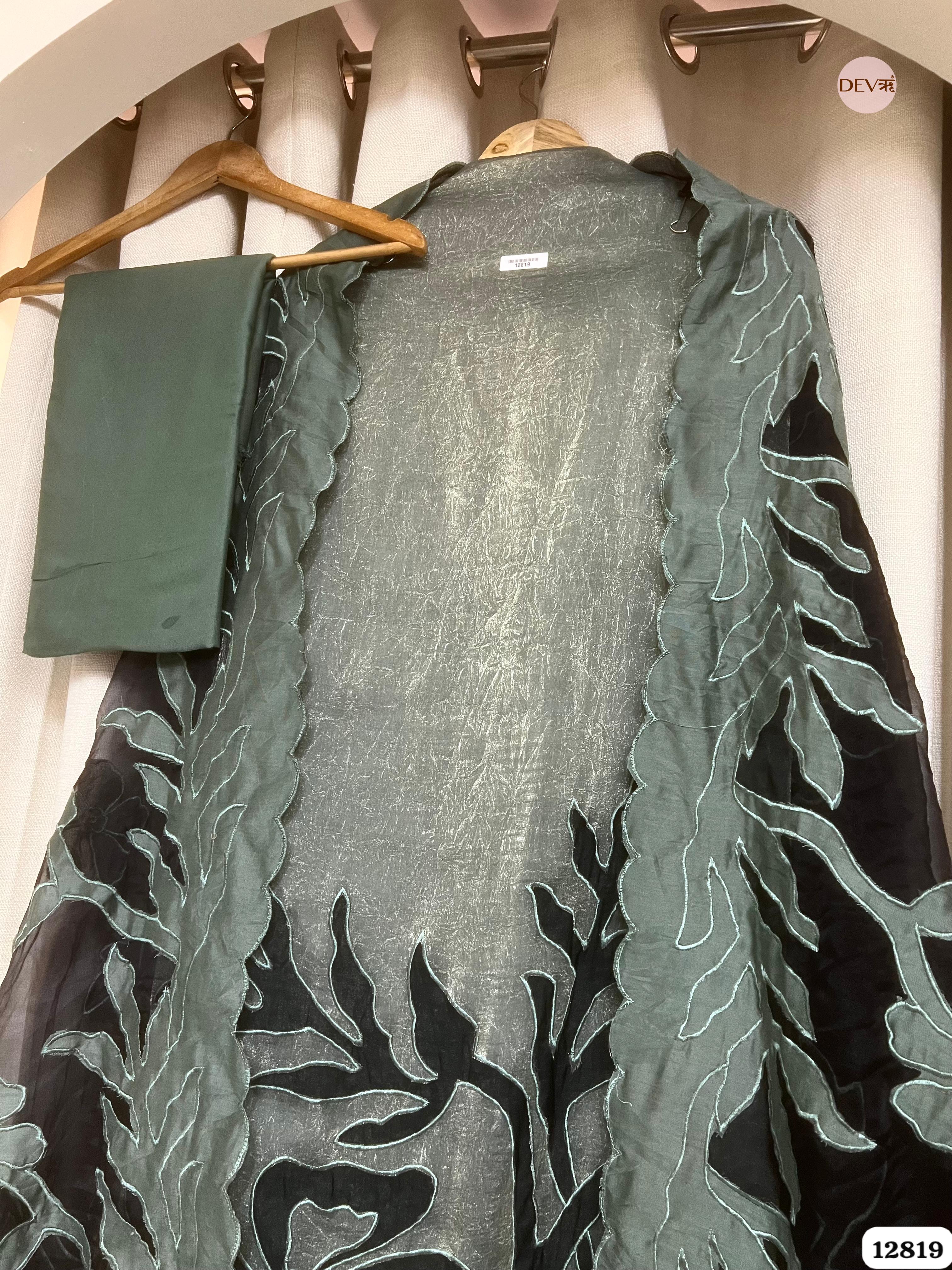 Green Crush Tissue Silk Embroidered Unstitched 3-Piece Suit (Devri – D.No 12819)