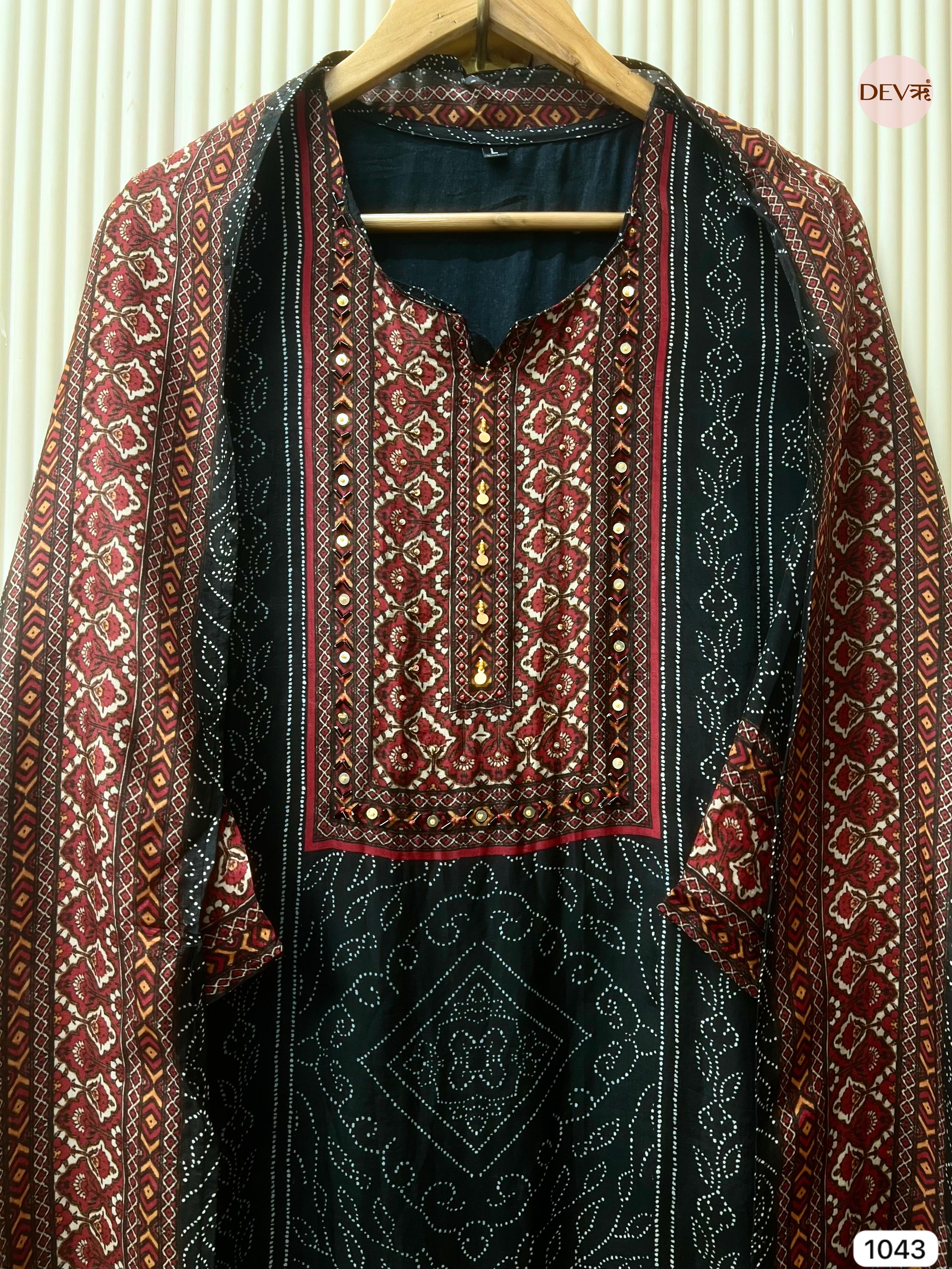 Rudrani Pure Modal Silk Printed Black 3-Piece Set (Devri – D.No 1041)