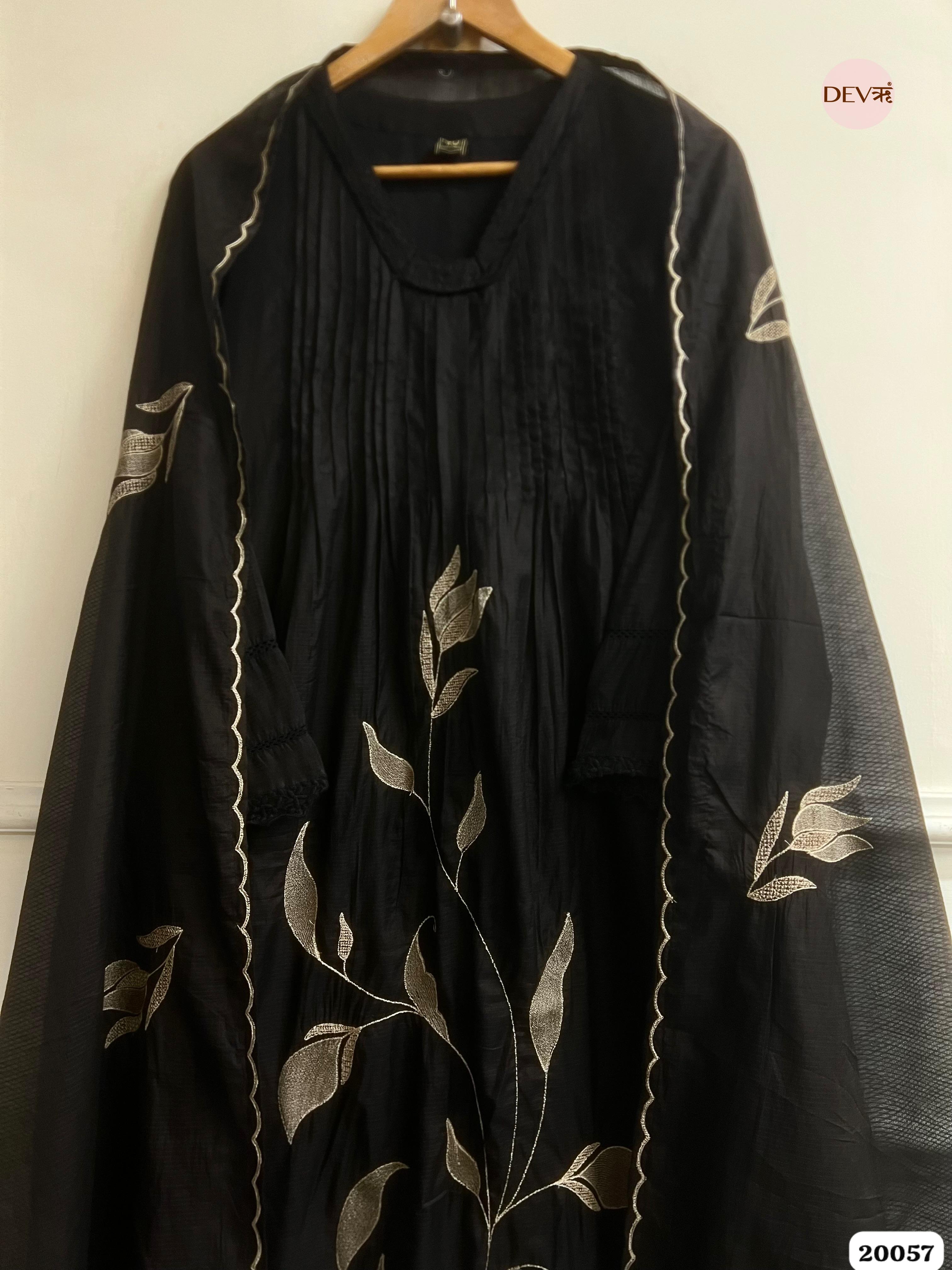 Nirvaya Mul Cotton Embroidered Black 3-Piece Set (Devri – D.No 20057)