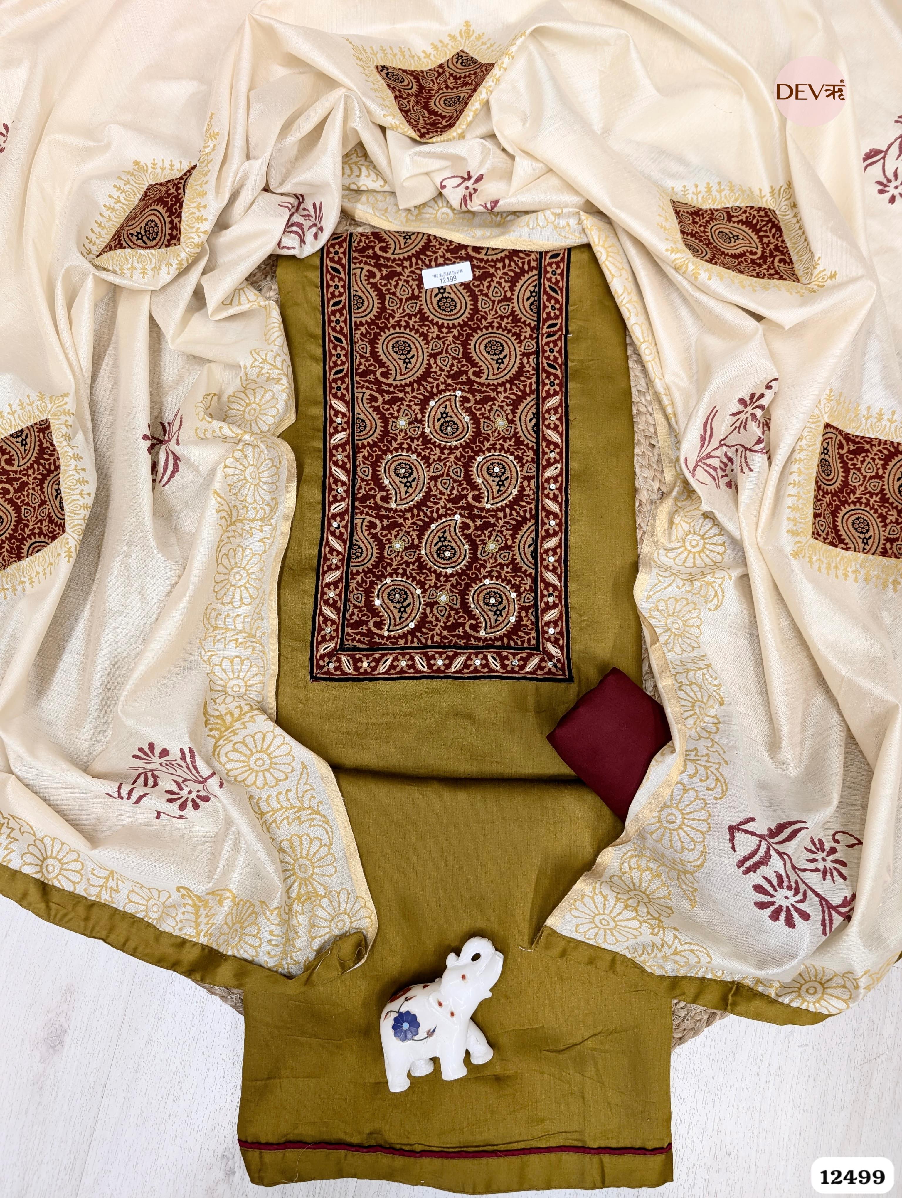 Mustard Yellow Cotton Printed Unstitched 3-Piece Suit (Devri – D.No 12499)