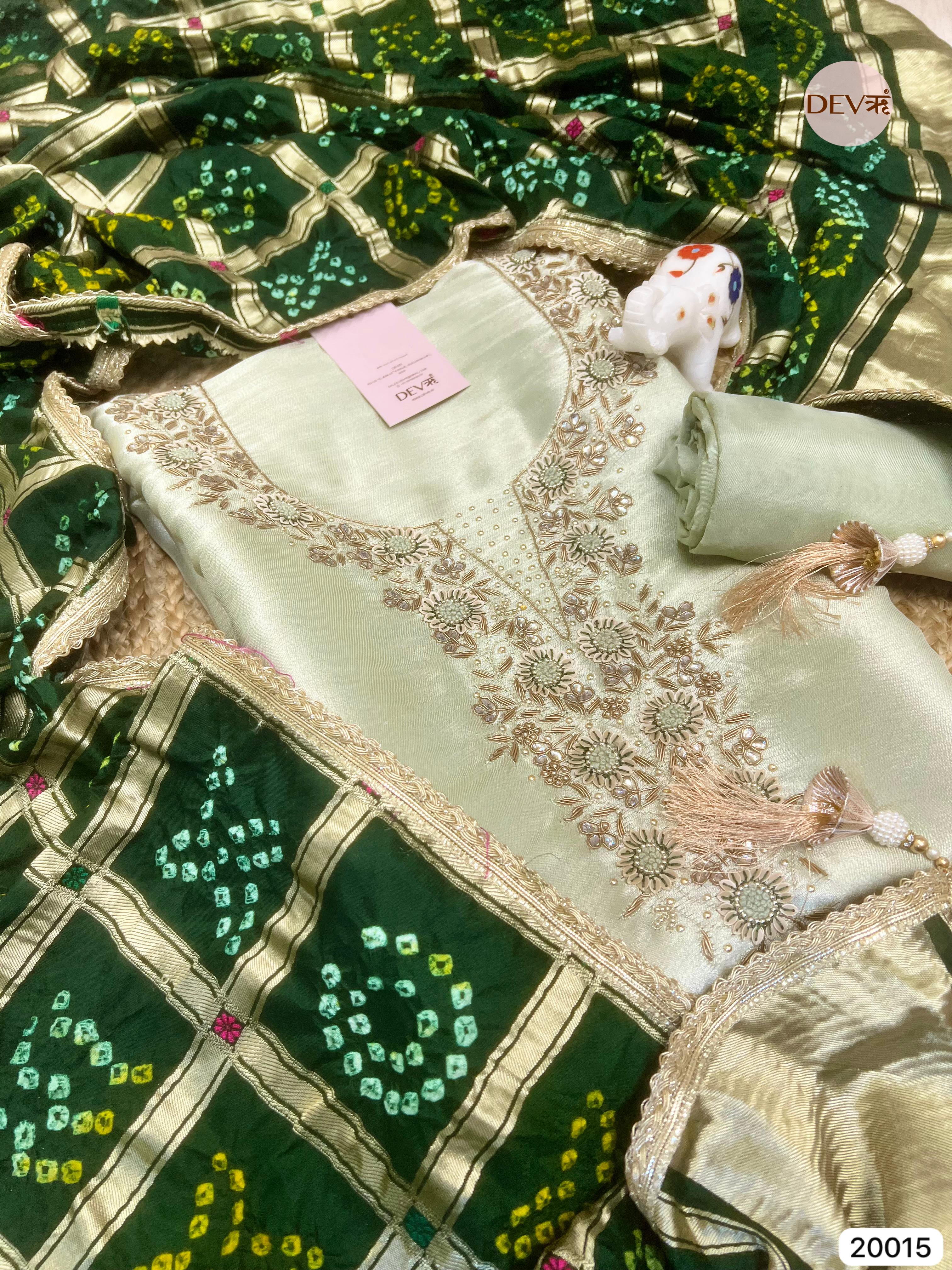 Mint Green Giraffe Silk Embroidered Unstitched 3-Piece Suit (Devri – D. N.20015)