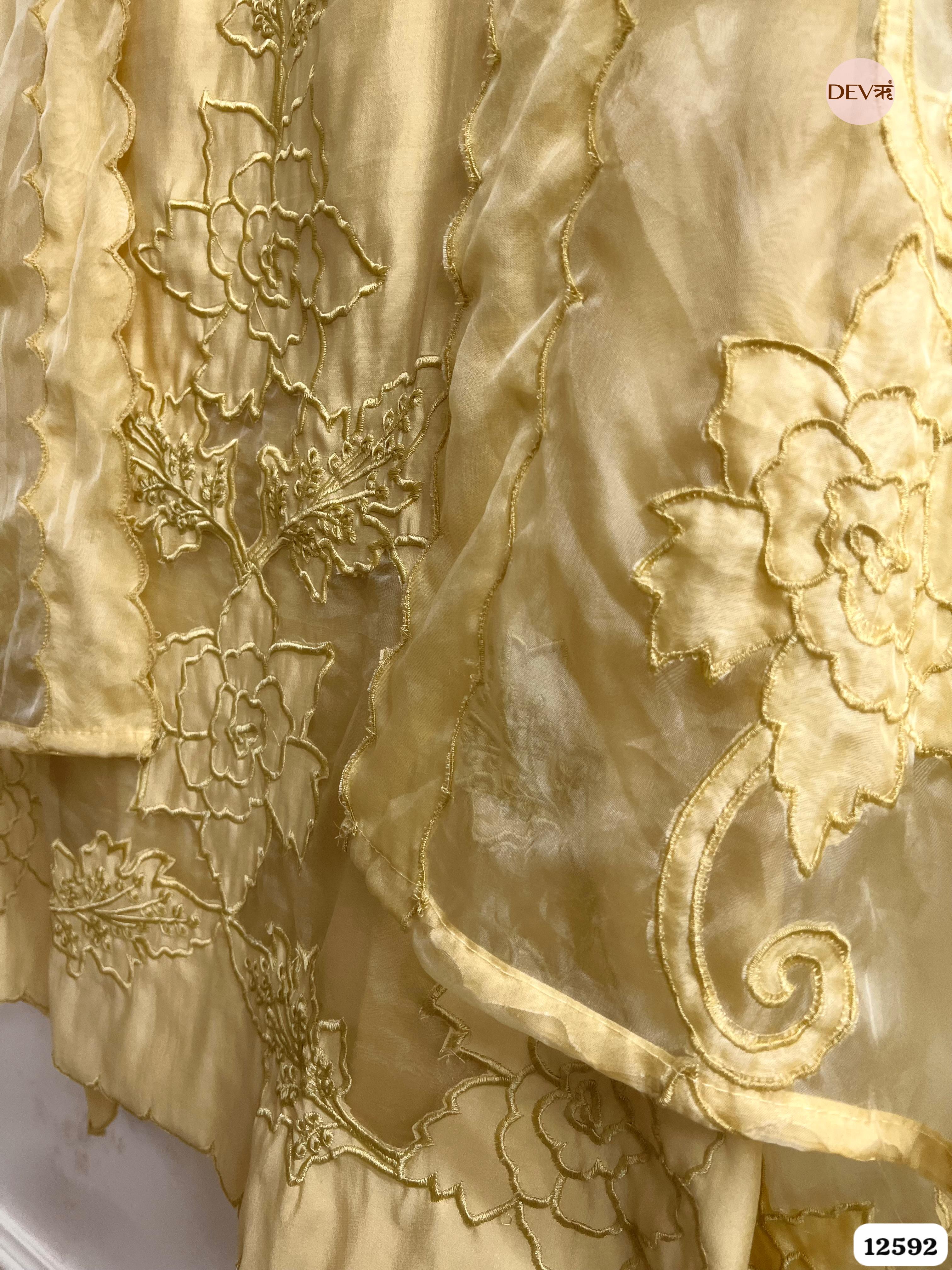 Yellow Modal Silk Embroidered Unstitched 3-Piece Suit (Devri – D.No 12592)