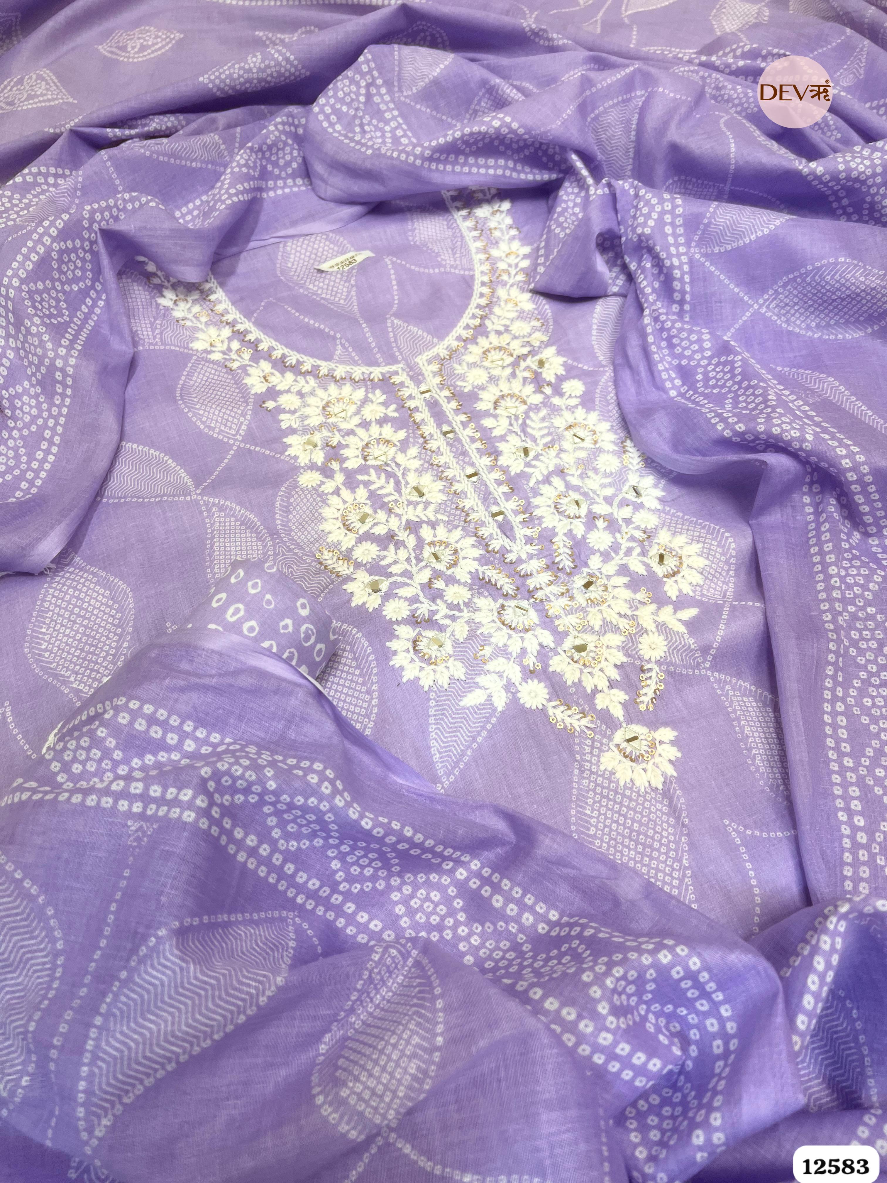 Lavender Cotton Embroidered Unstitched 3-Piece Suit (Devri – D.No 12583)