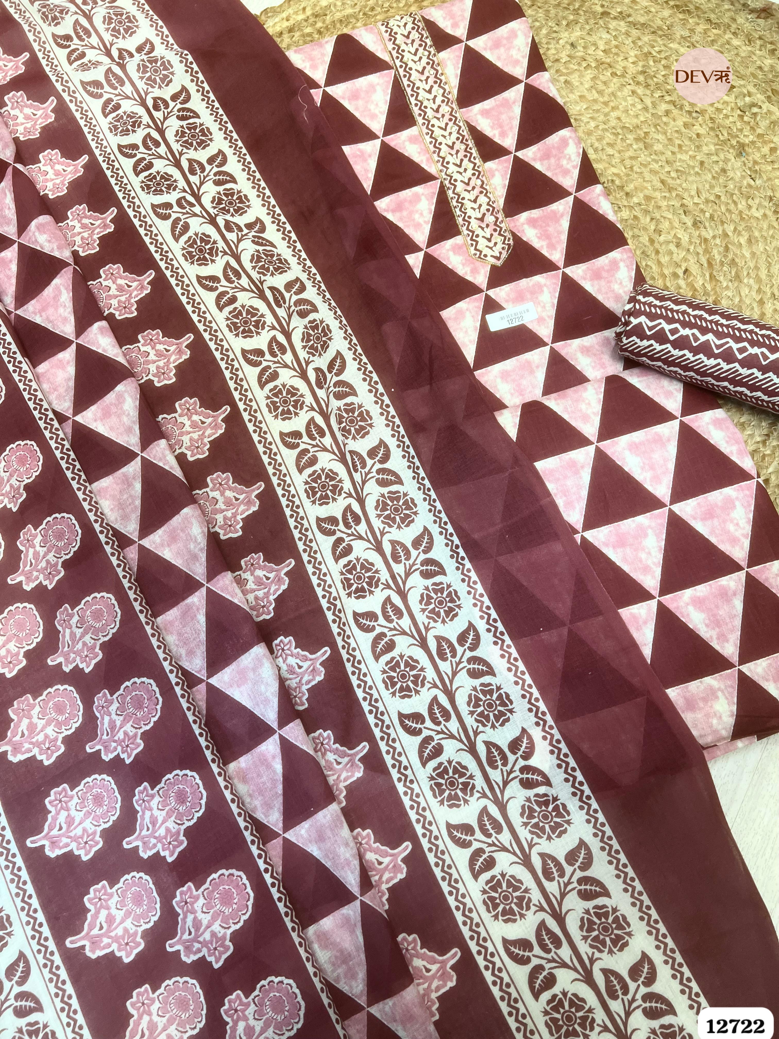 Mauve Cotton Printed Unstitched 3-Piece Suit (Devri – D.No 12722)