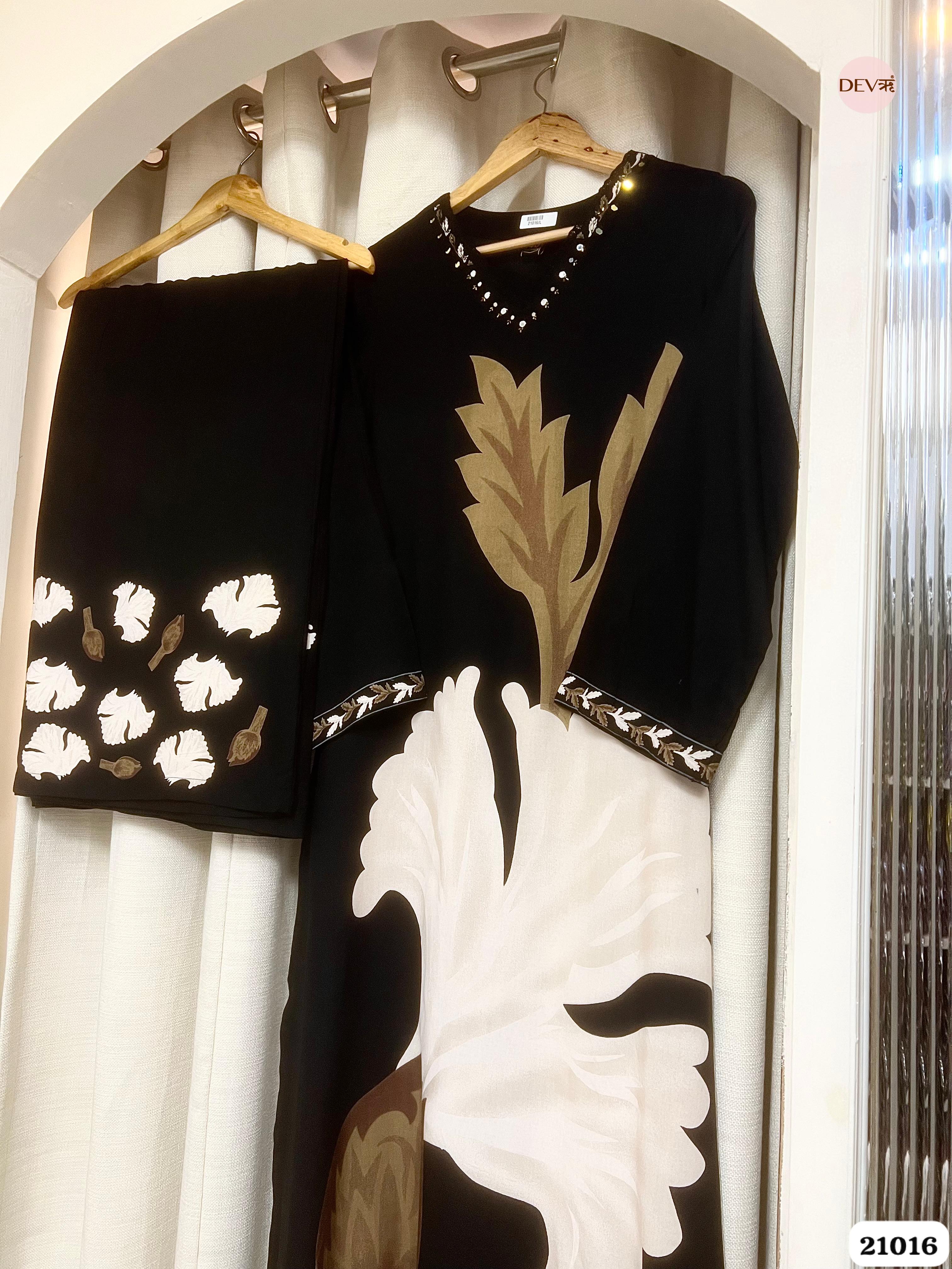 Gulnaar German Reyon Printed Black 2-Piece Set (Devri – D.No 21016)