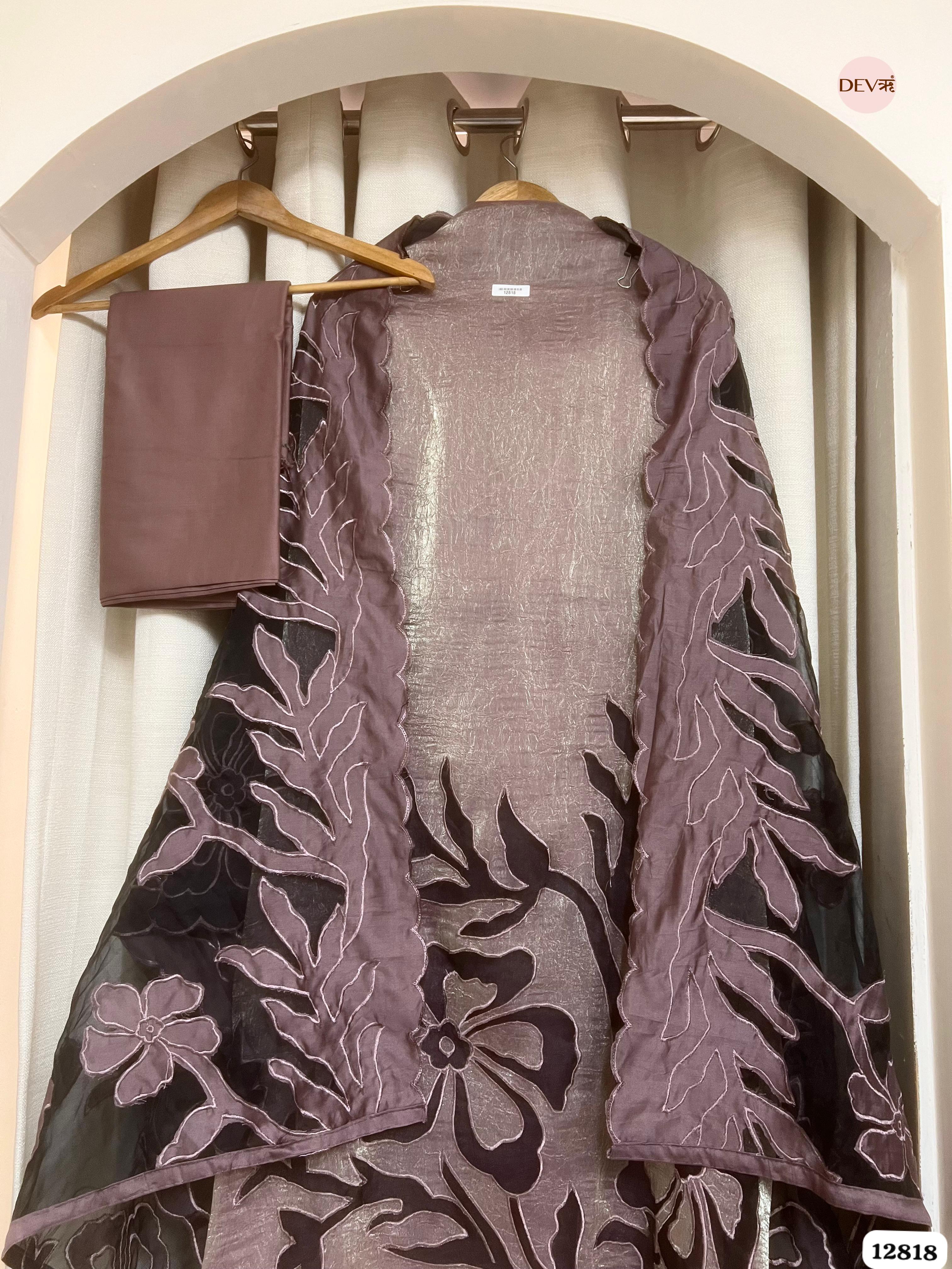Brown Crush Tissue Silk Embroidered Unstitched 3-Piece Suit (Devri – D.No 12818)