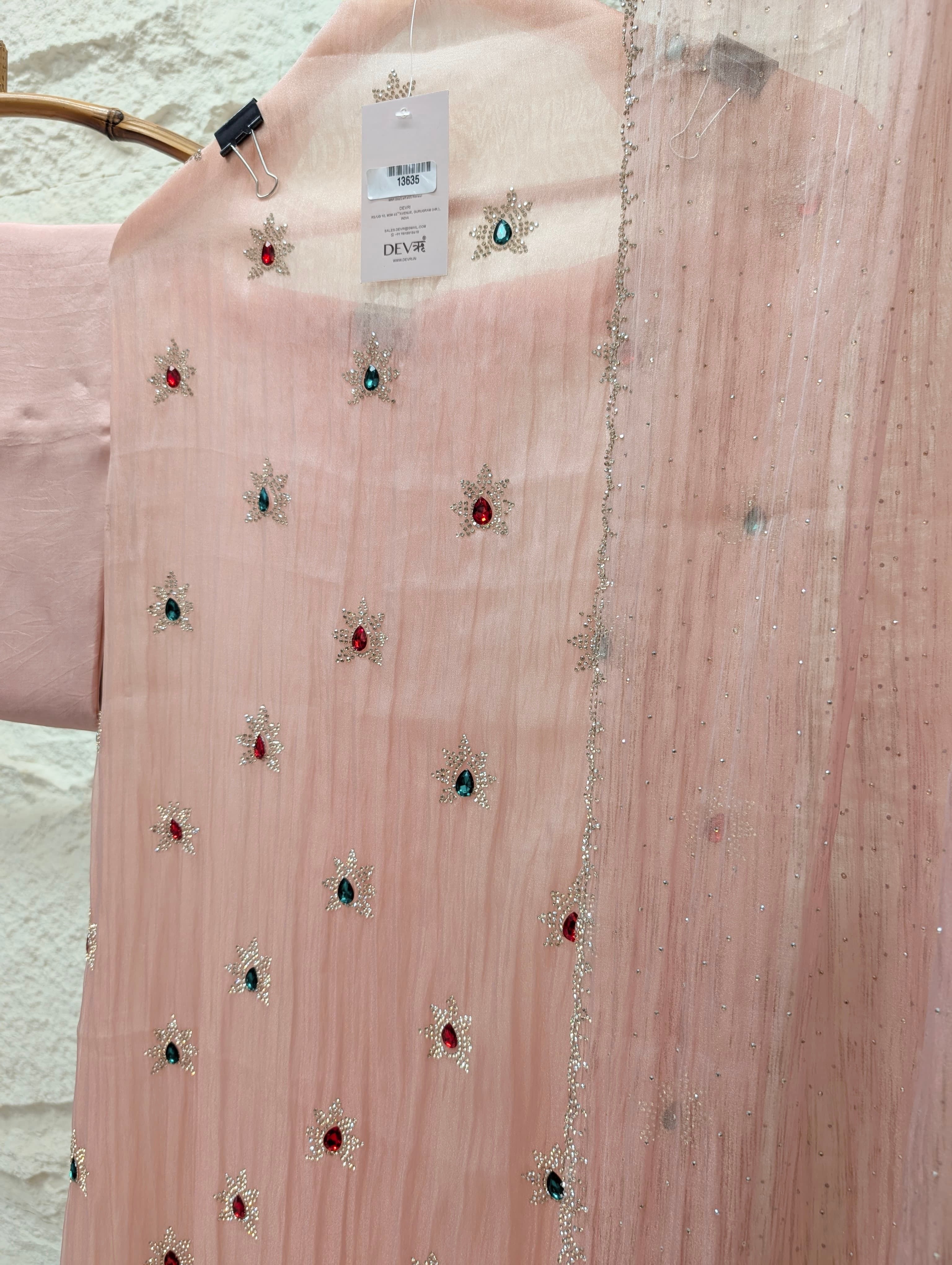 Pink Pure Organza Silk Embroidered Unstitched 3-Piece Suit (Devri – D.No 13635)