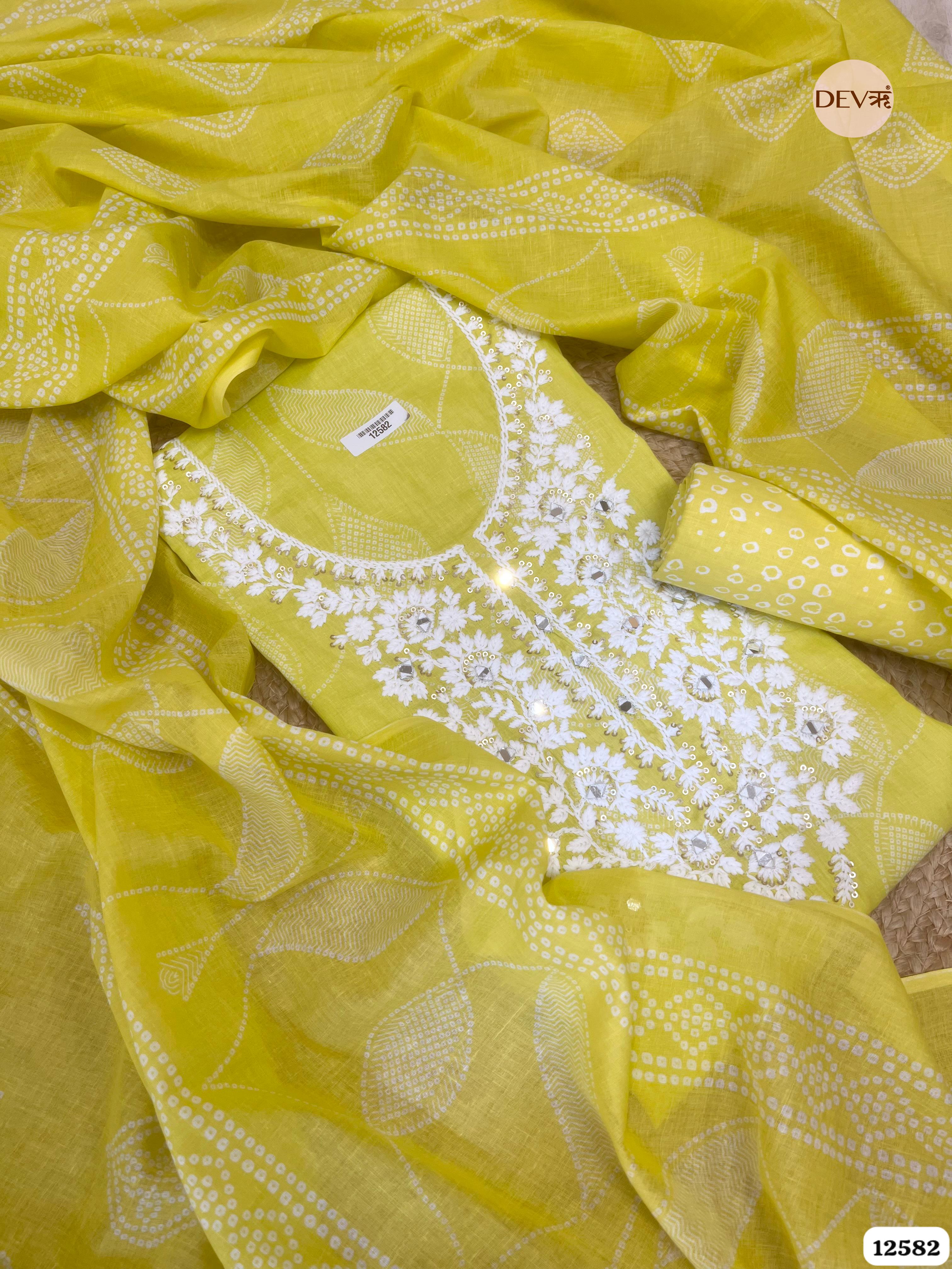 Sunshine Yellow Cotton Embroidered Unstitched 3-Piece Suit (Devri – D.No 12582)