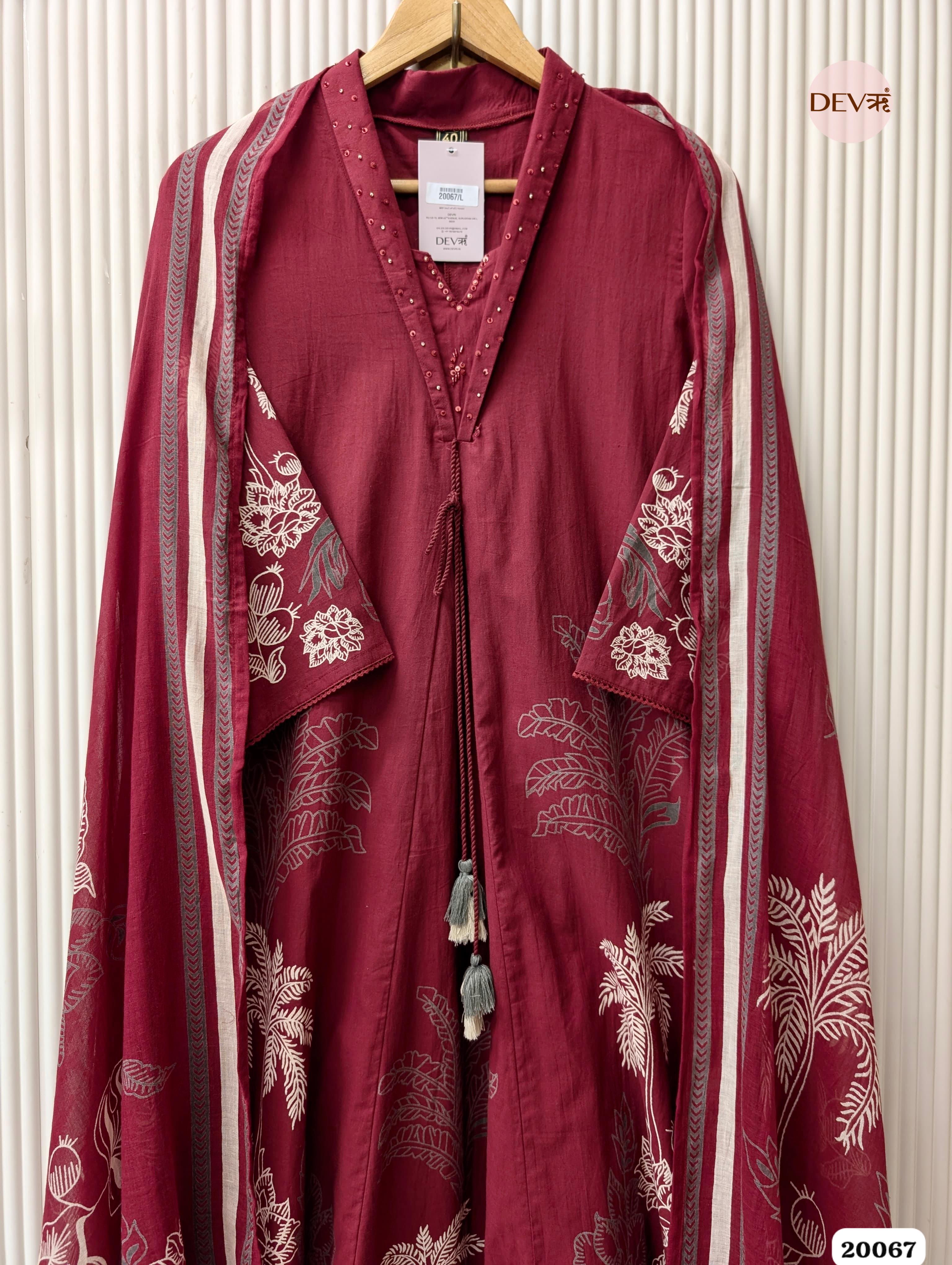 Meher Pure Cotton Printed Maroon 3-Piece Set (Devri – D.No 20067)