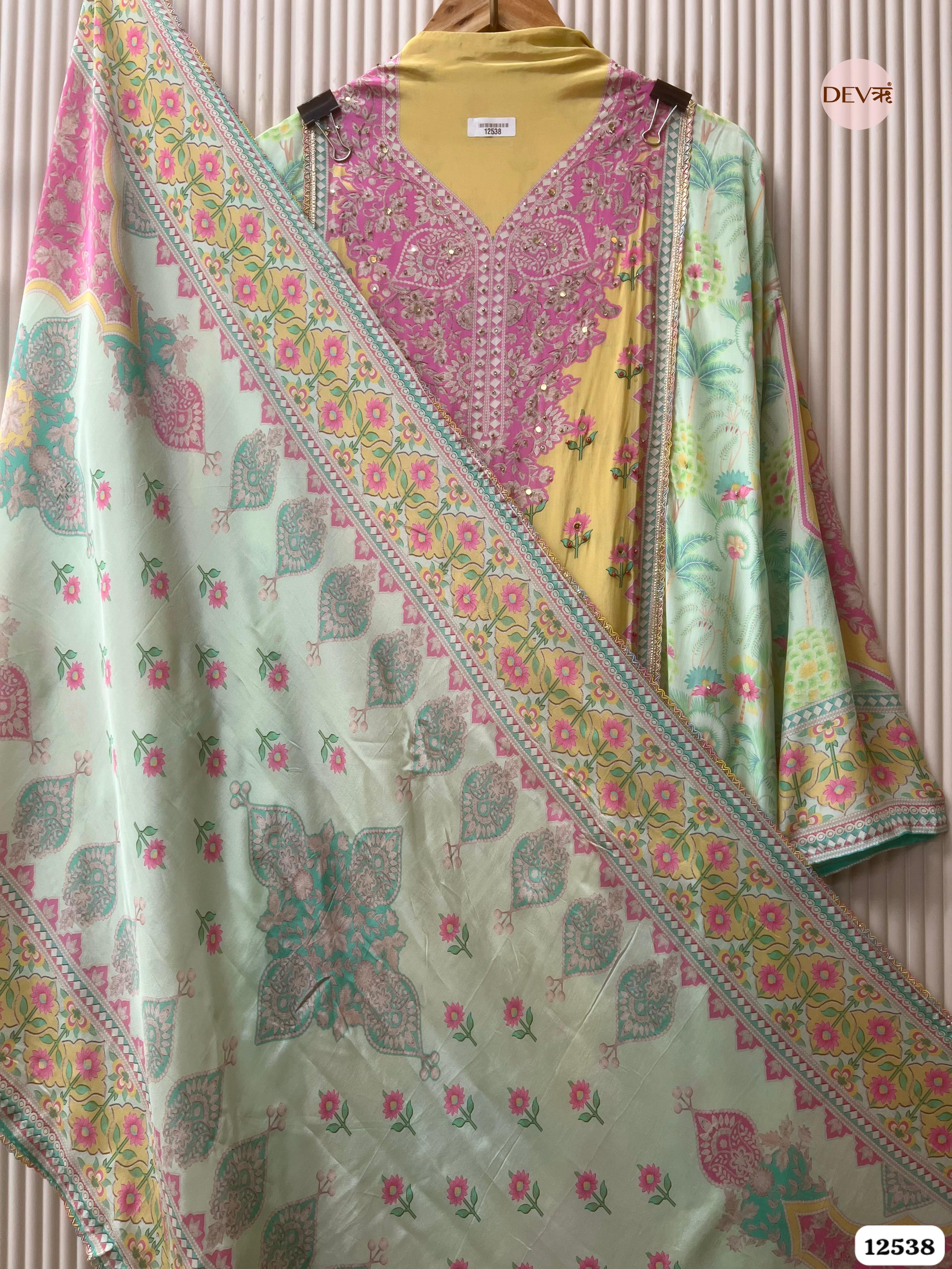 Taupe Muslin Digital Printed Unstitched 3-Piece Suit (Devri – D.No. 12538)