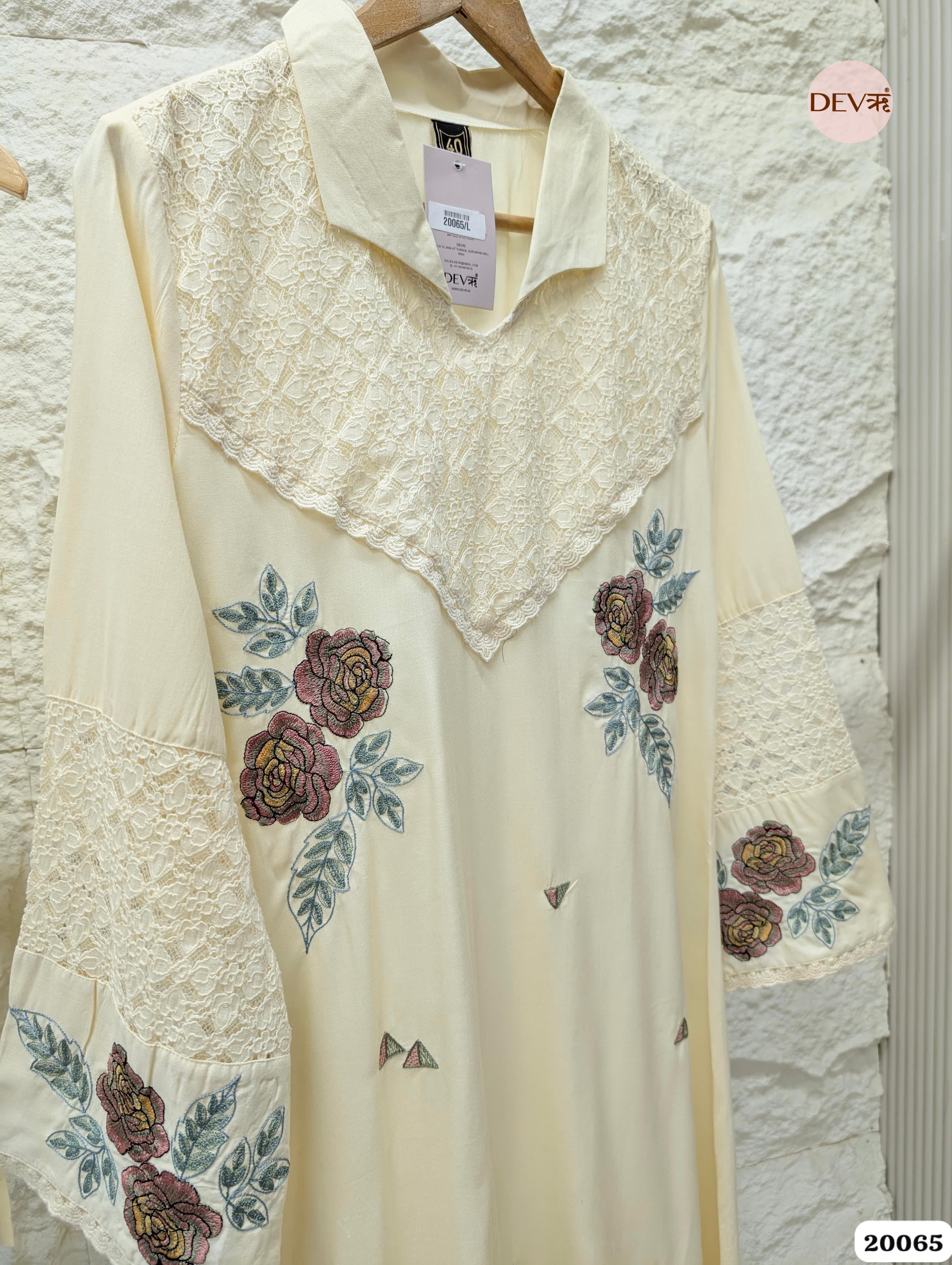 Ruhani German Reyon Embroidered Cream 2-Piece Set (Devri – D.No 20065)