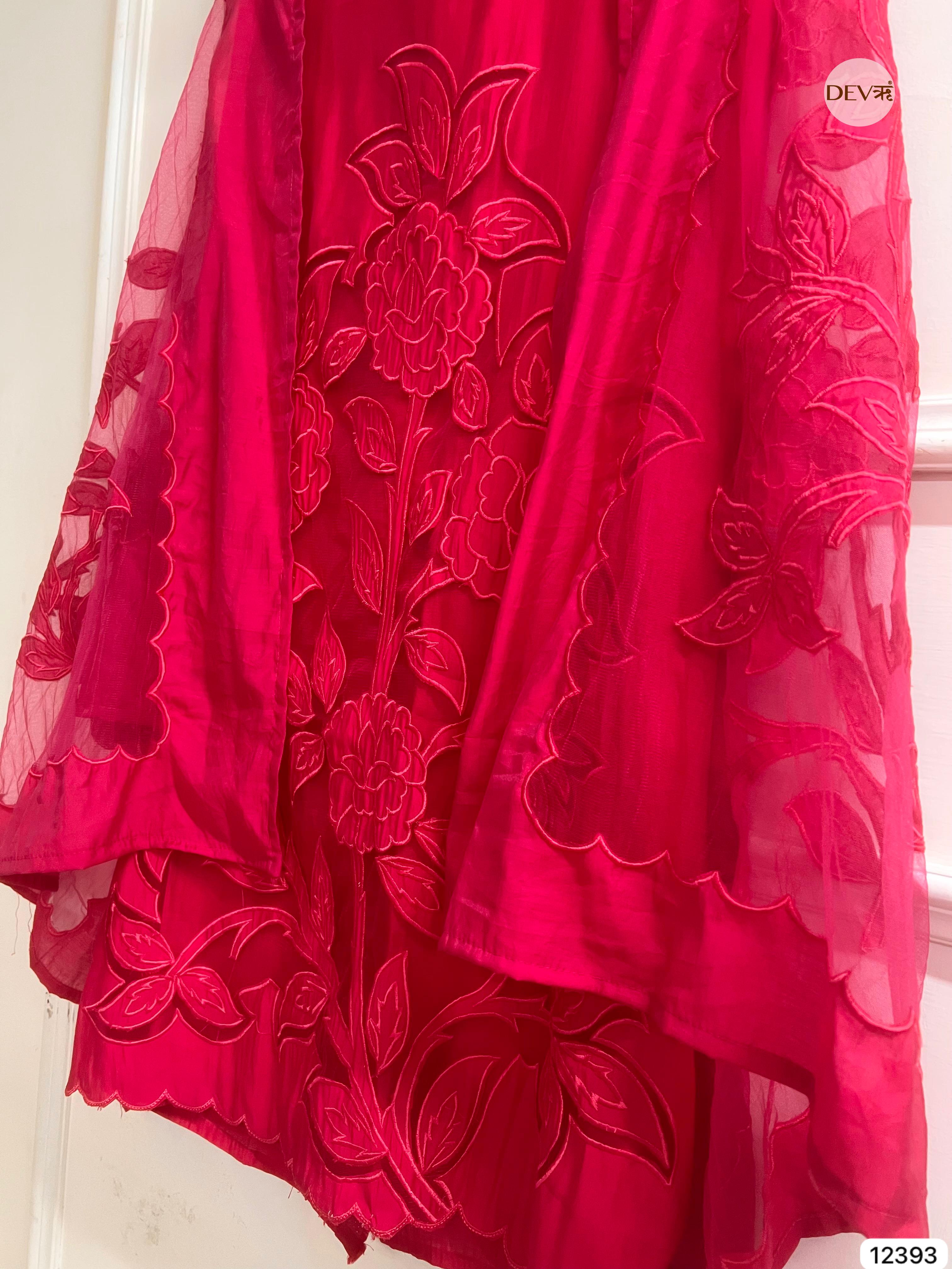 Magenta Modal Silk Embroidered Unstitched 3-Piece Suit (Devri – D.No 12393)