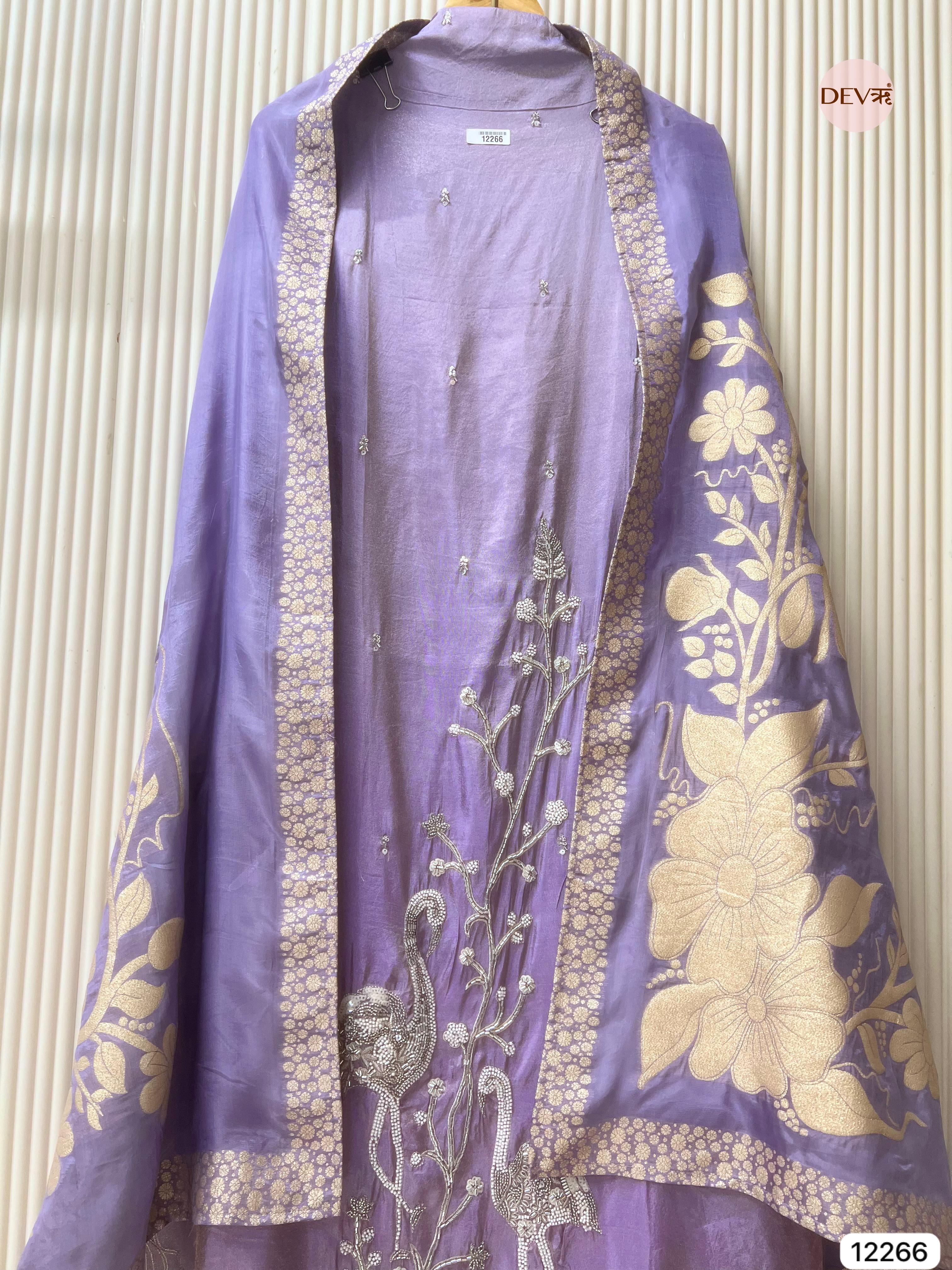 Lavender Tissue Shimmer Silk Embroidered Unstitched 3-Piece Suit (Devri – D.No 12266)