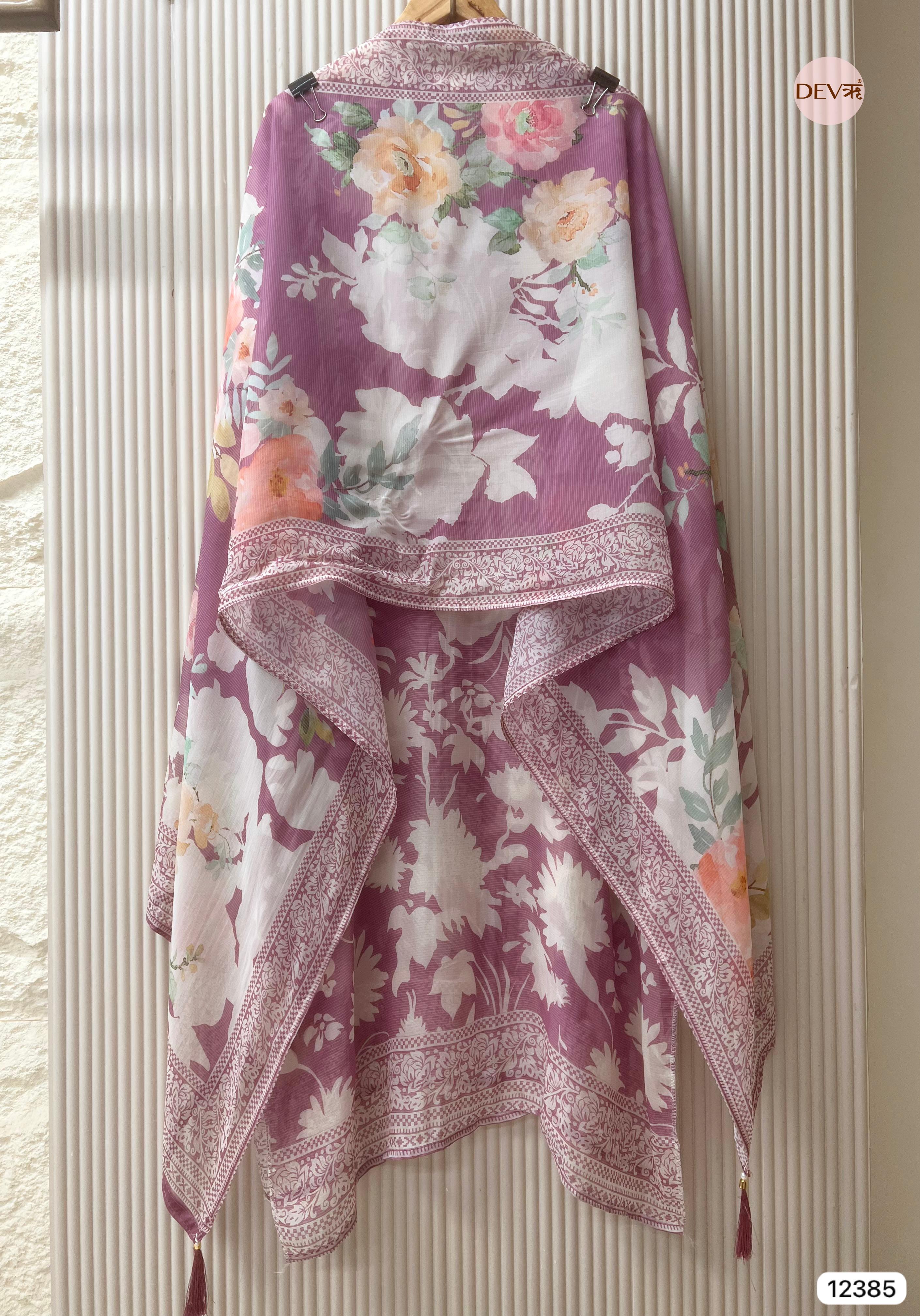 Dusty Mauve Organza Printed Unstitched 3-Piece Suit (Devri – D.No 12385)