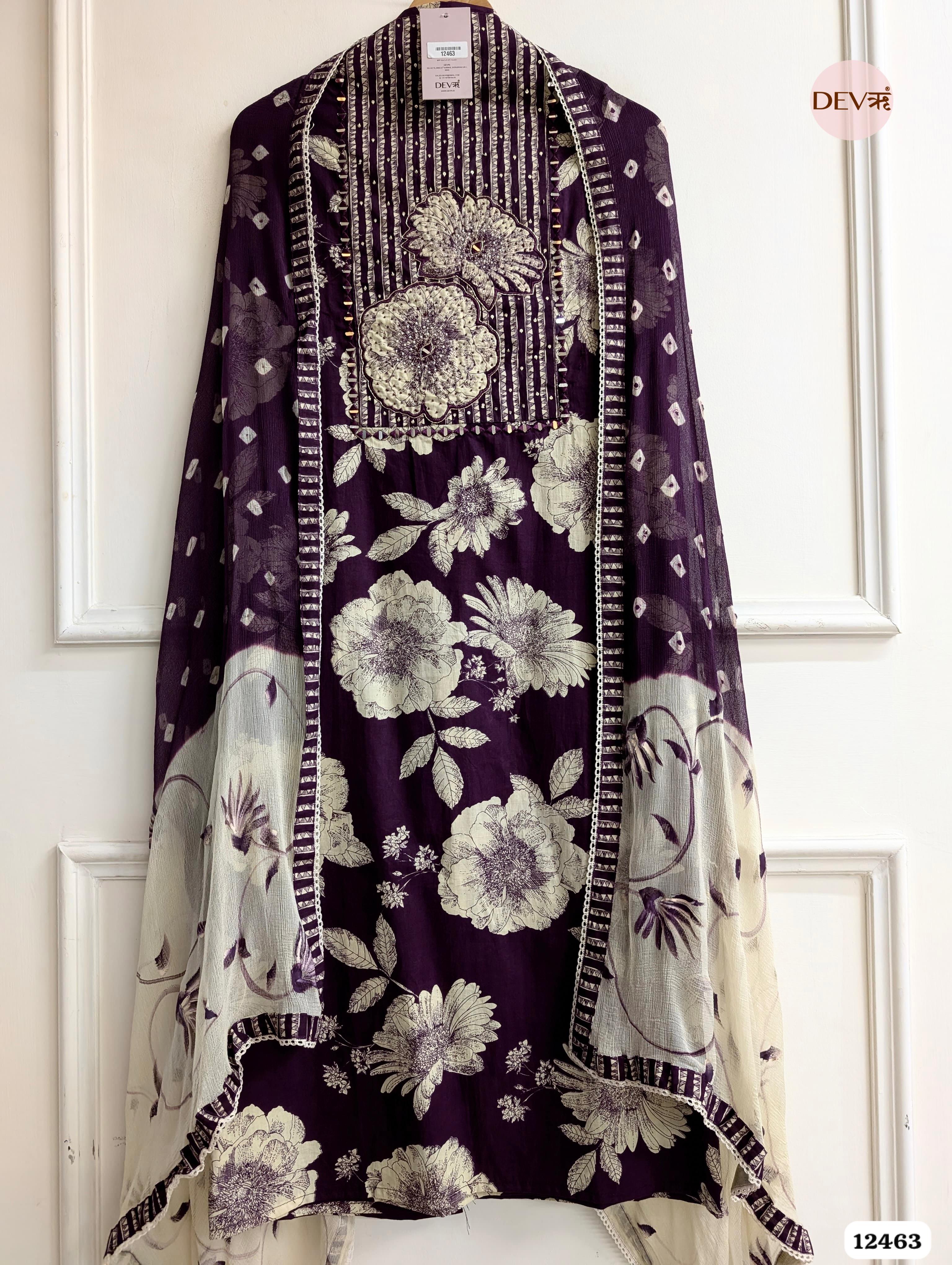 Plum Cotton Printed Unstitched 3-Piece Suit (Devri – D.No. 12463)