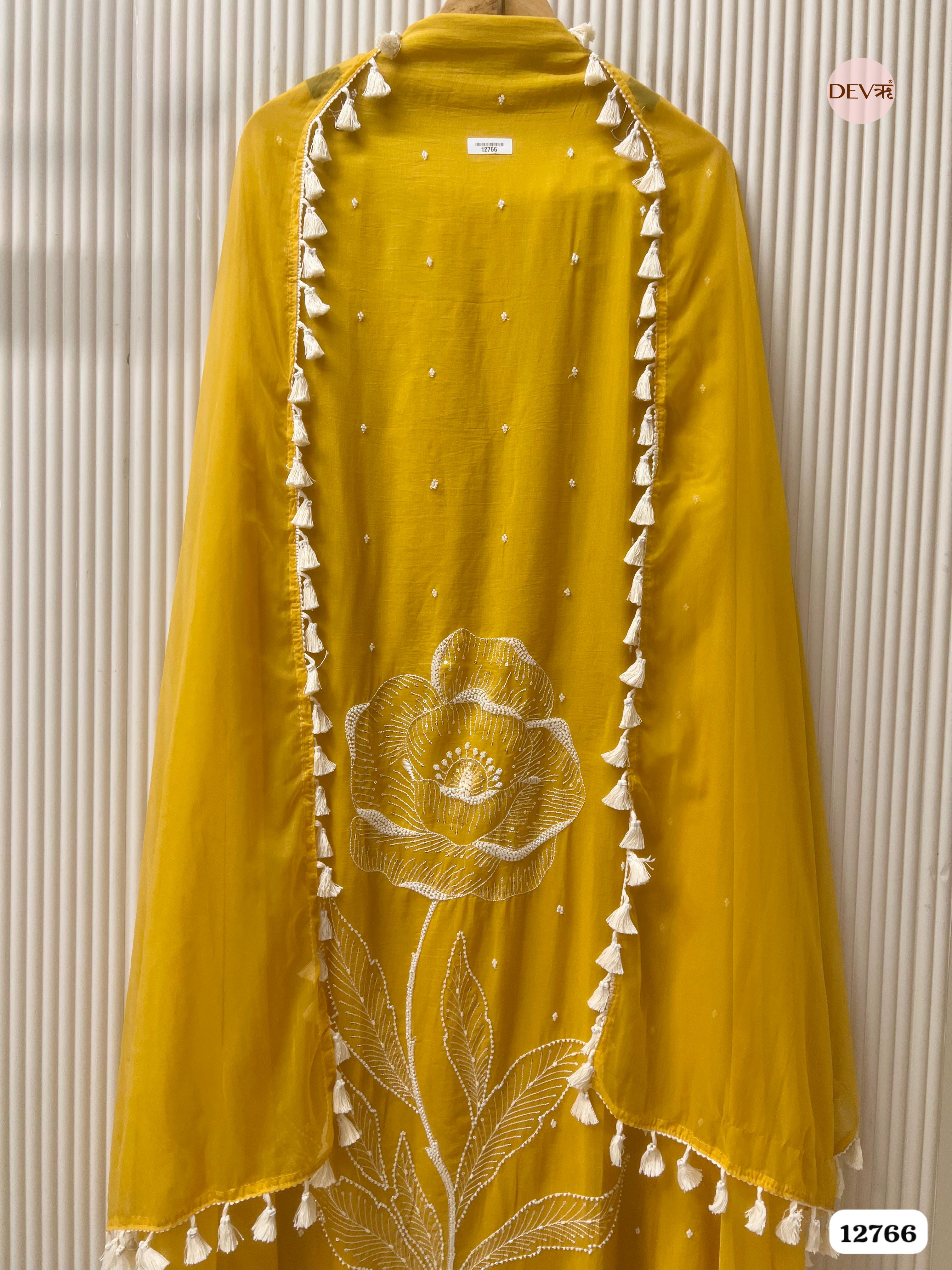 Yellow Mul Cotton Embroidered Unstitched 3-Piece Suit (Devri – D.No 12766)
