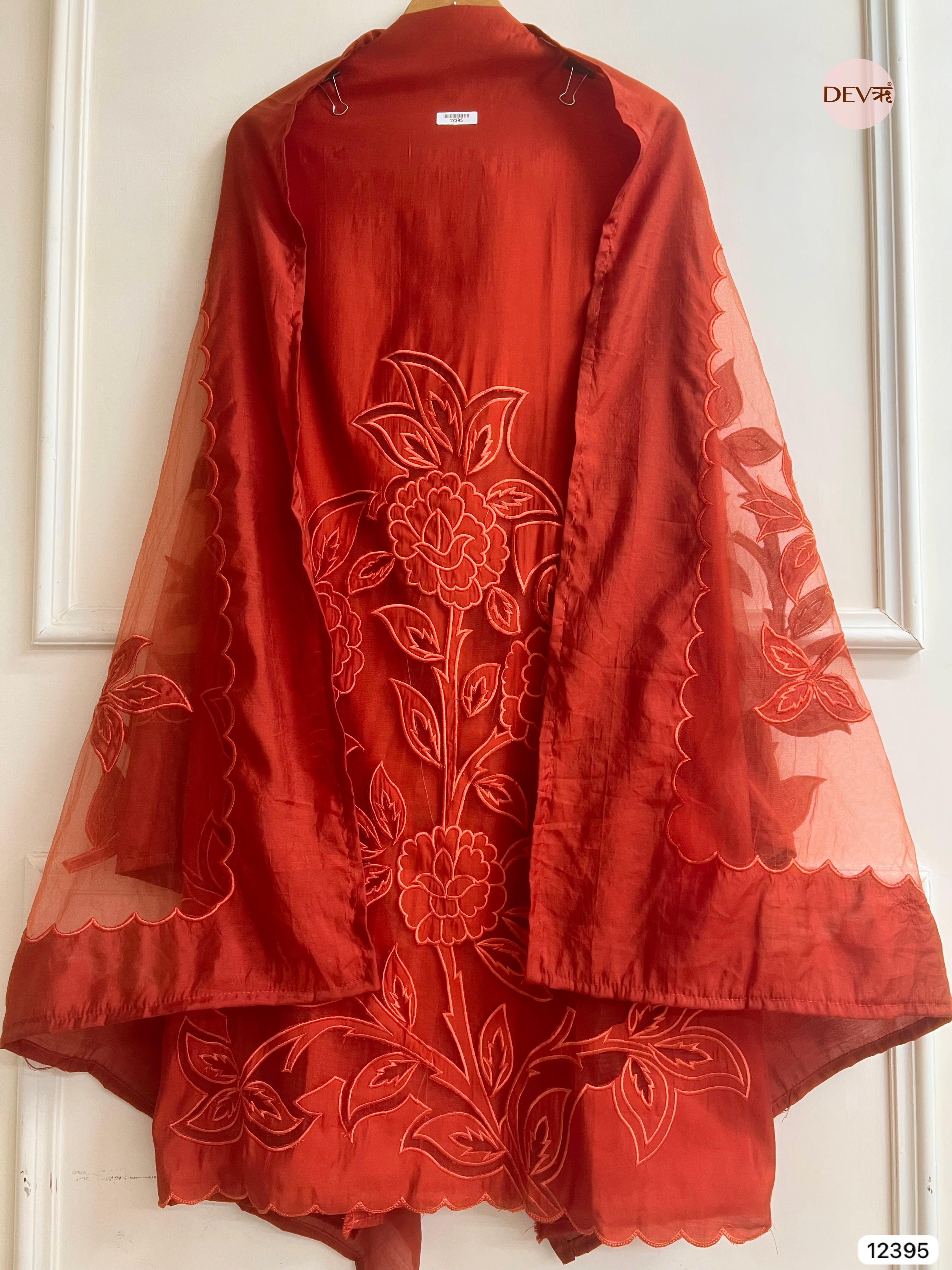 Rust Modal Silk Embroidered Unstitched 3-Piece Suit (Devri – D.No 12395)