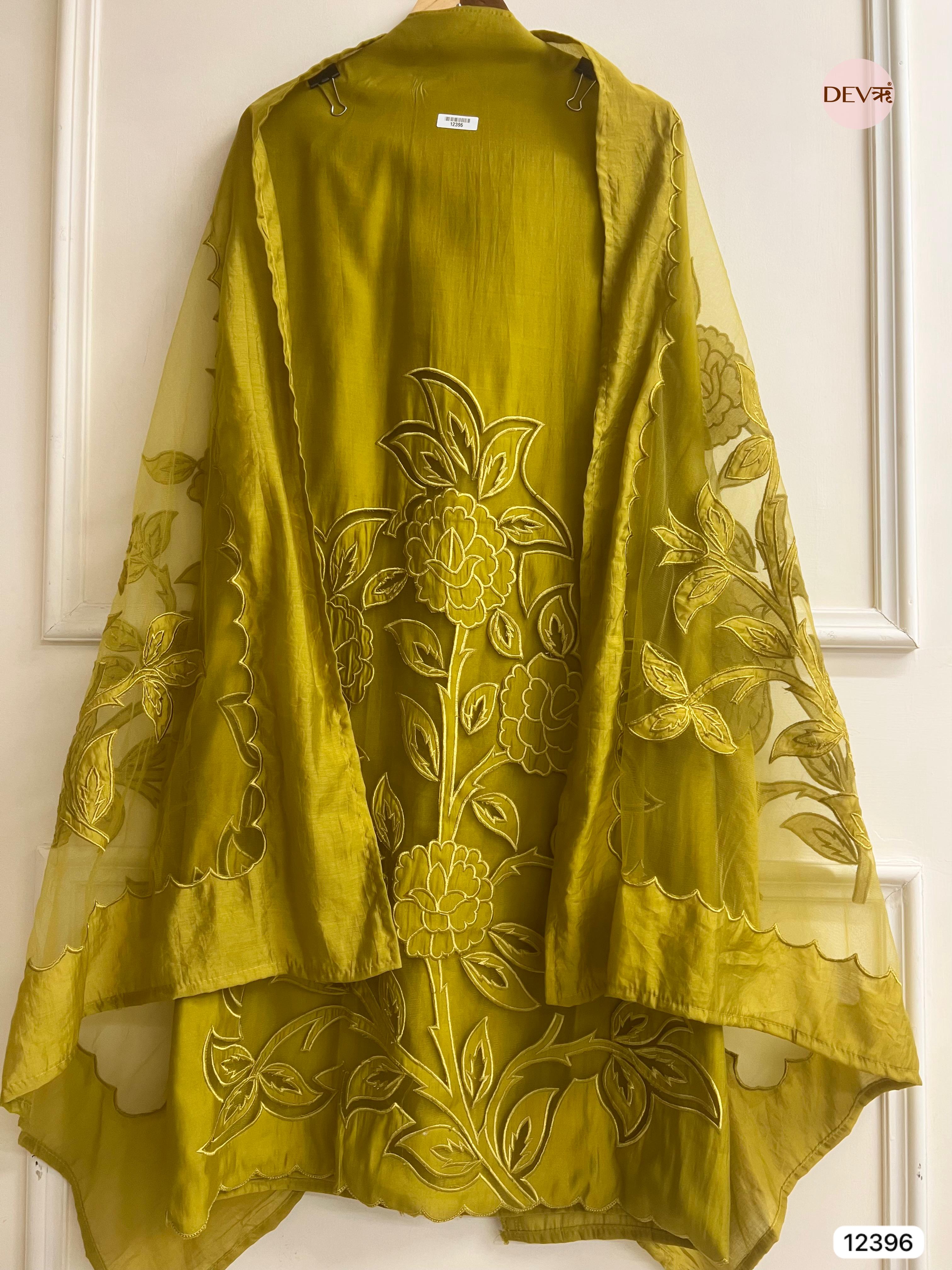 Olive Green Modal Silk Embroidered Unstitched 3-Piece Suit (Devri – D.No 12396)
